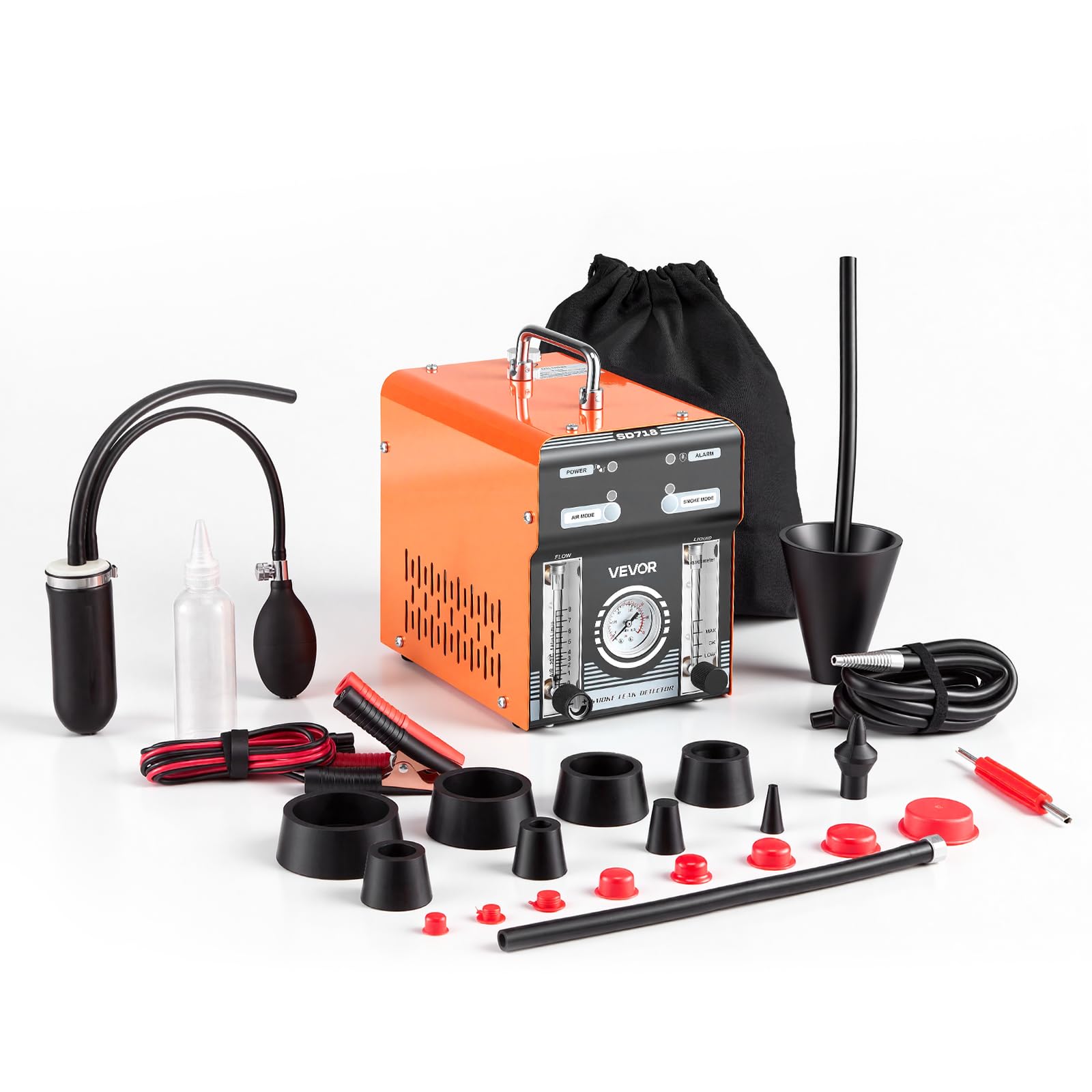 VEVOR Macchina Rilevatore di Perdite di Fumo EVAP per Auto, Rilevatore di Fumo con Pompa ad Aria Flussometro Manometro di Perdite per Moto Camion, Attrezzi per Rilevamento 1,6 Bar Set di Adattatori