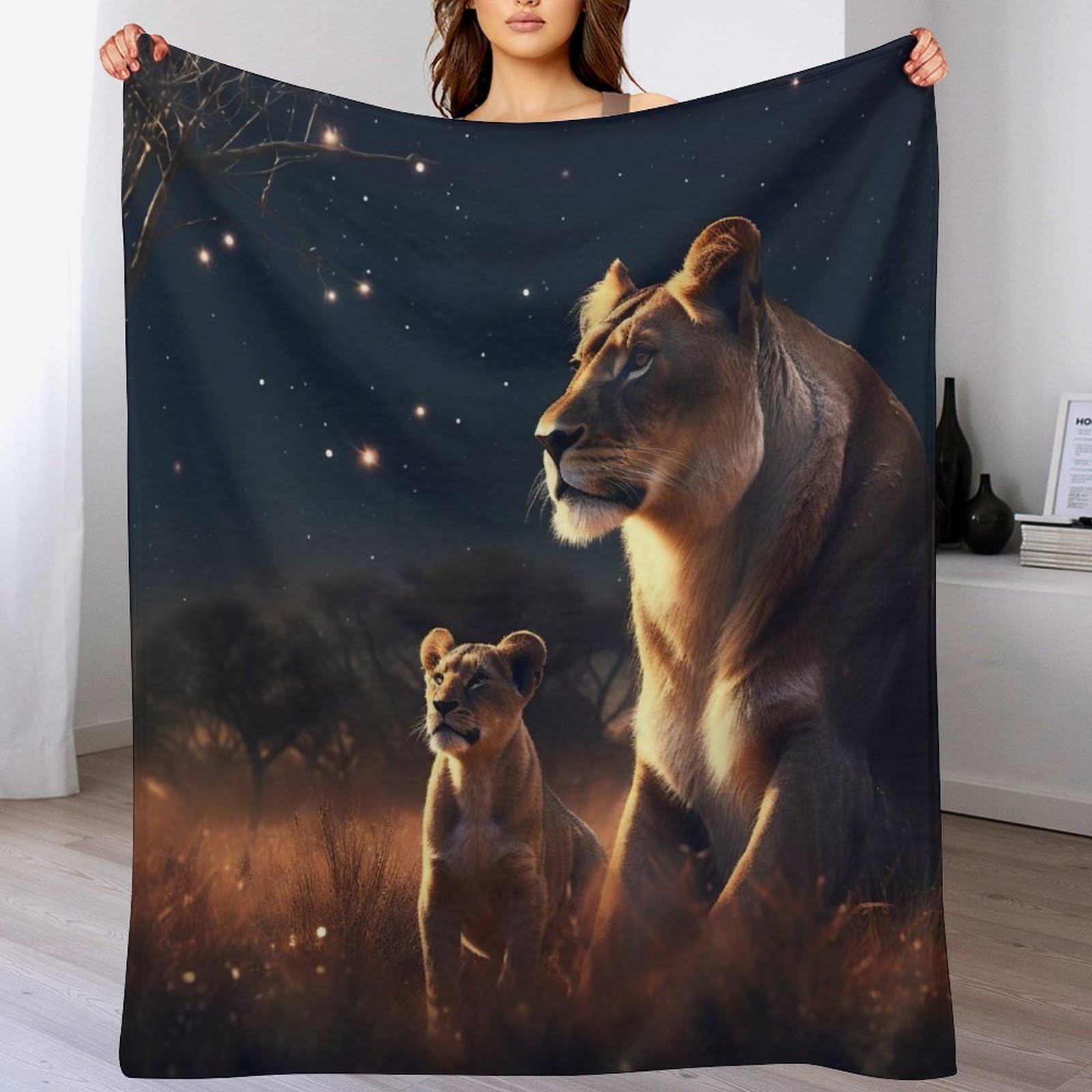 Couverture lion impression 3D contre le froid du canapé plaid flannel léger