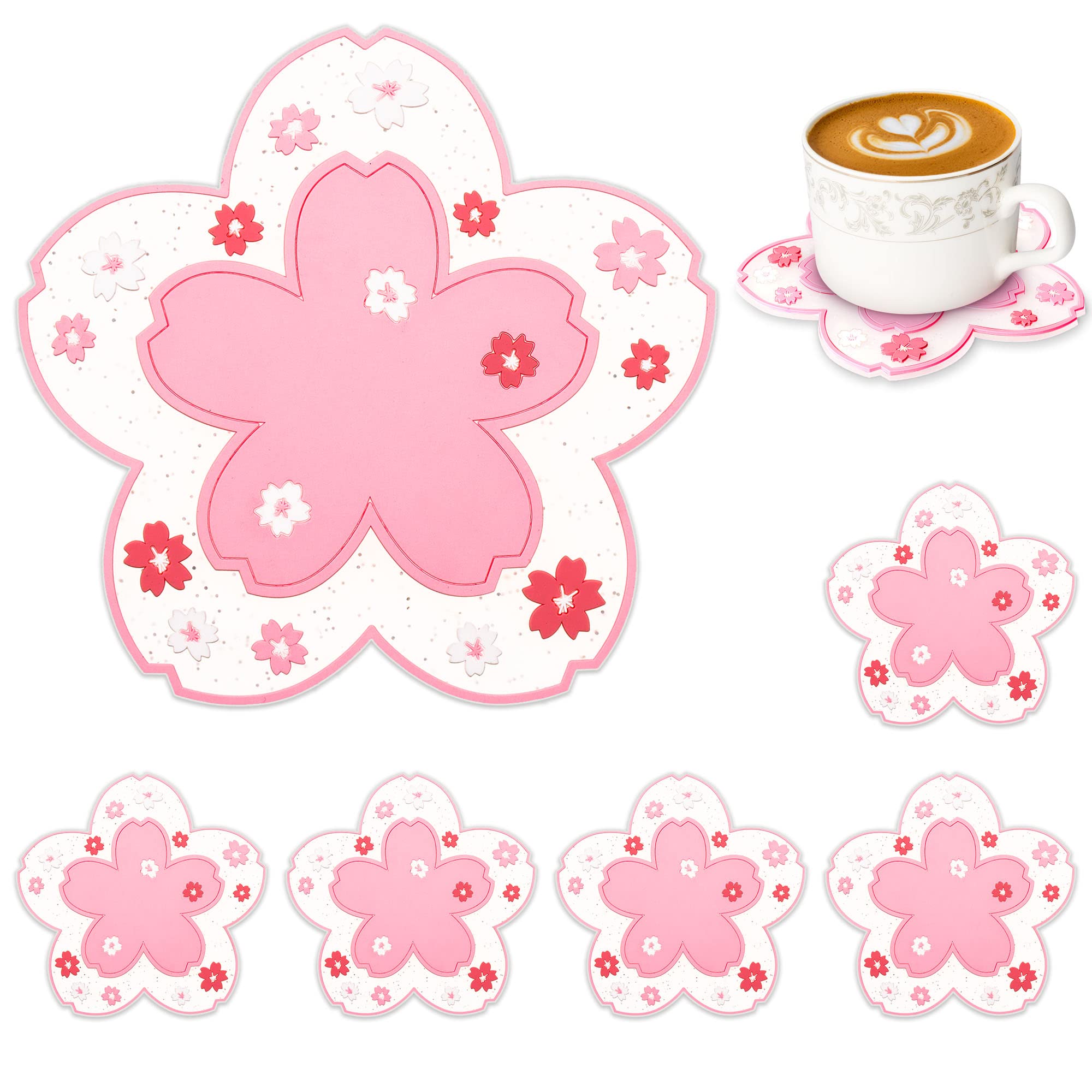 Dessous de verre antidérapants et lavables fleur rose Conisy pack de 6