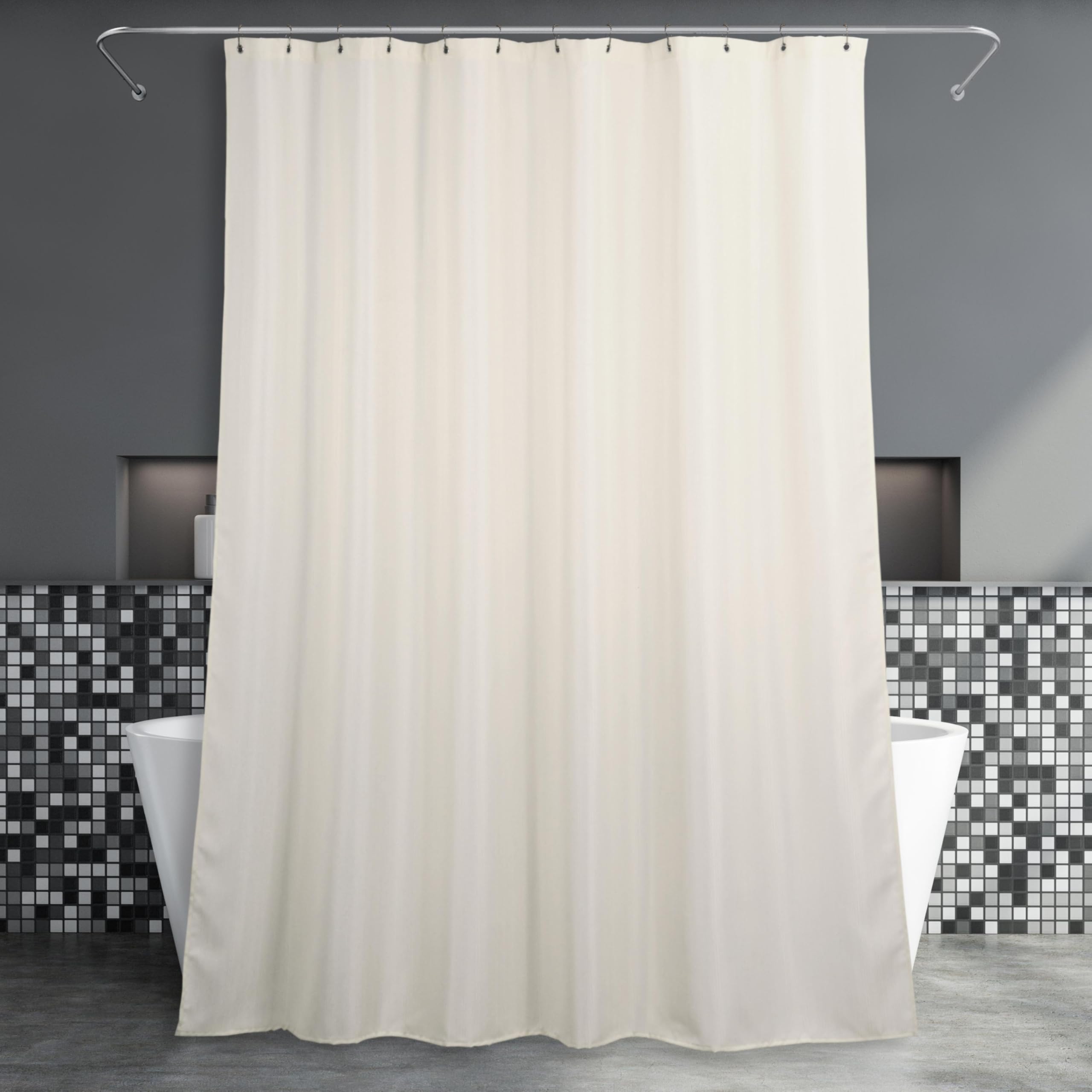 Cortinas de Baño de Tela Crema: Beige Lino Textura Impermeable Lavable Poliéster Cortina de Ducha - Sólido Simple Elegante Decorativo Marfil Forro Cortina de Baño - 183 x 183 cm