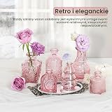 Szklany wazon na kwiaty, zestaw, różowy, 12 szt., styl vintage z wzorem strukturalnym, do kwiatów i dekoracji domu (różowy, 12 szt.)