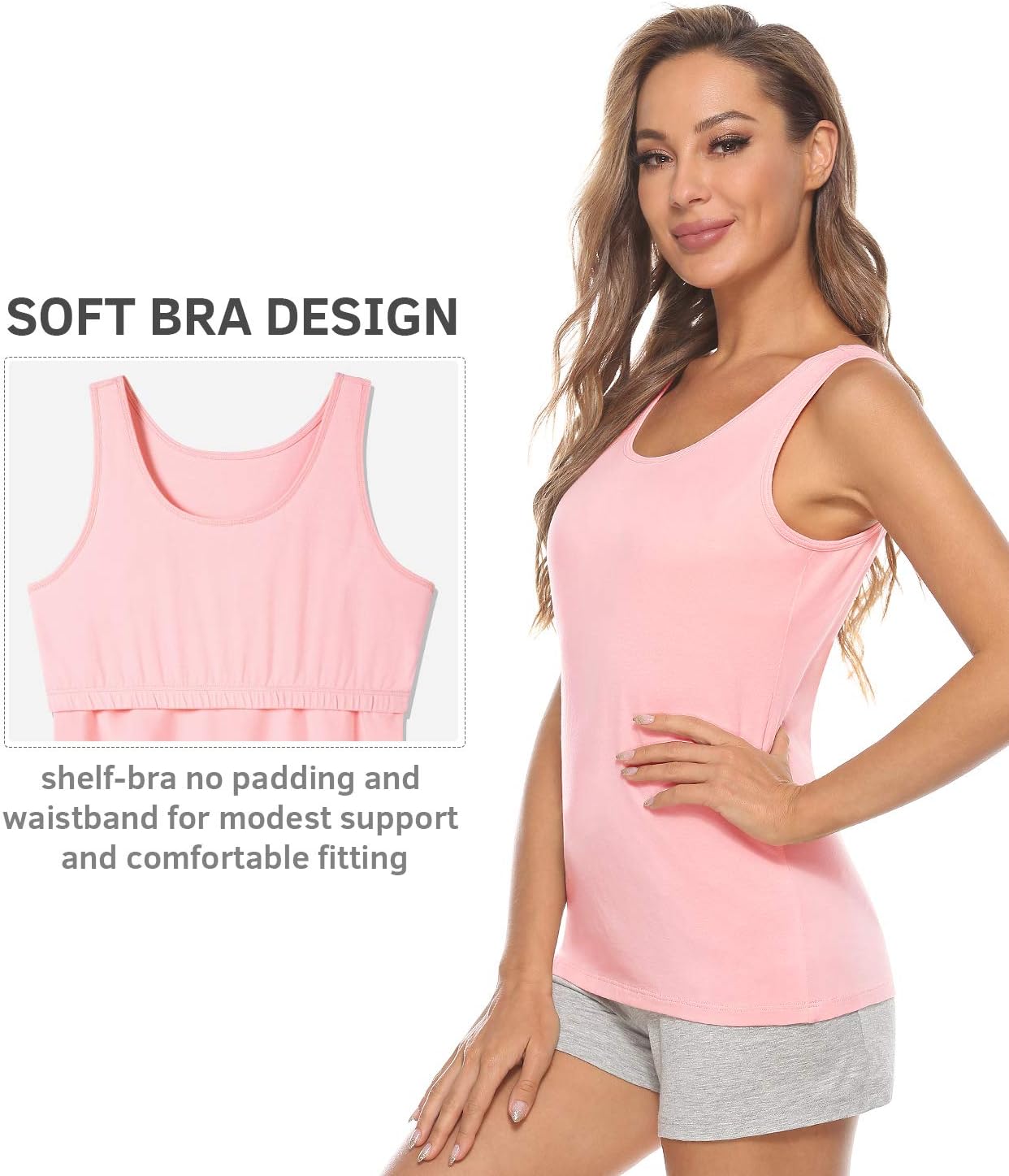 Vislivin Cotton Tank Tops with Shelf Bra for Women Stretch Tanks Wide Strap Undershirts - Image 4