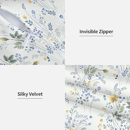 Miniatura 3 de Wsunsal Juego de 2 fundas de almohada florales de primavera de 18 x 18 pulgadas fundas de almohada decorativas de flores amarillas y azules funda de