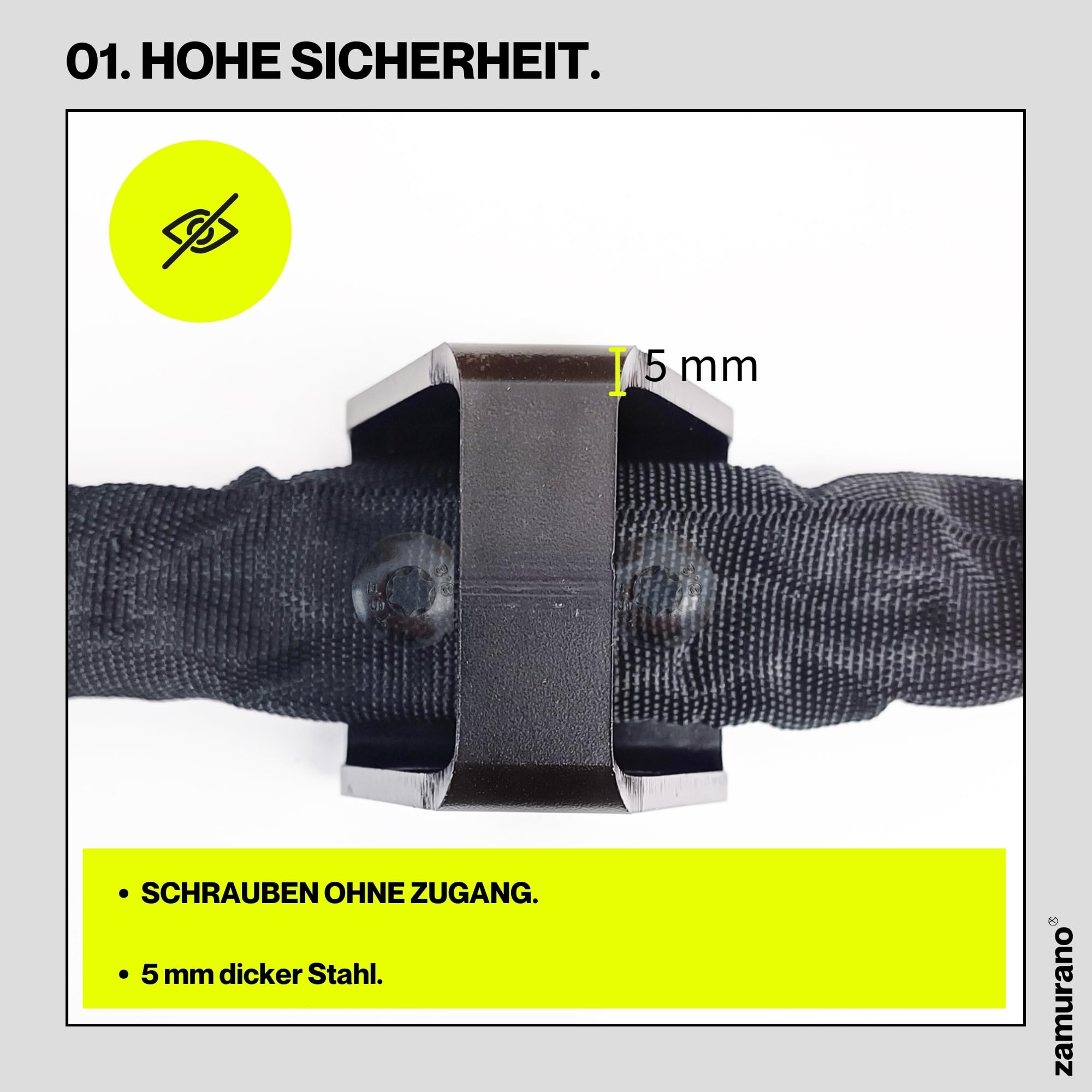 Hochsicherer Kettenanker gegen Diebstahl. Ideal für Motorräder und Fahrräder. Boden- oder Wandklemme. (2)