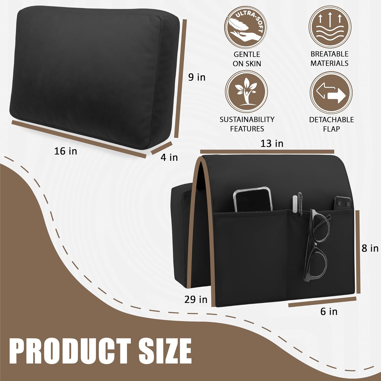 Recliner Headrest Pillow, Versatile Neck Support Cushion with Velvet Cover for Adults, Ideal Accessory for Chair, Couch, Office, Bed, Lumbar Pain Relief, Travel, Lounging, Black