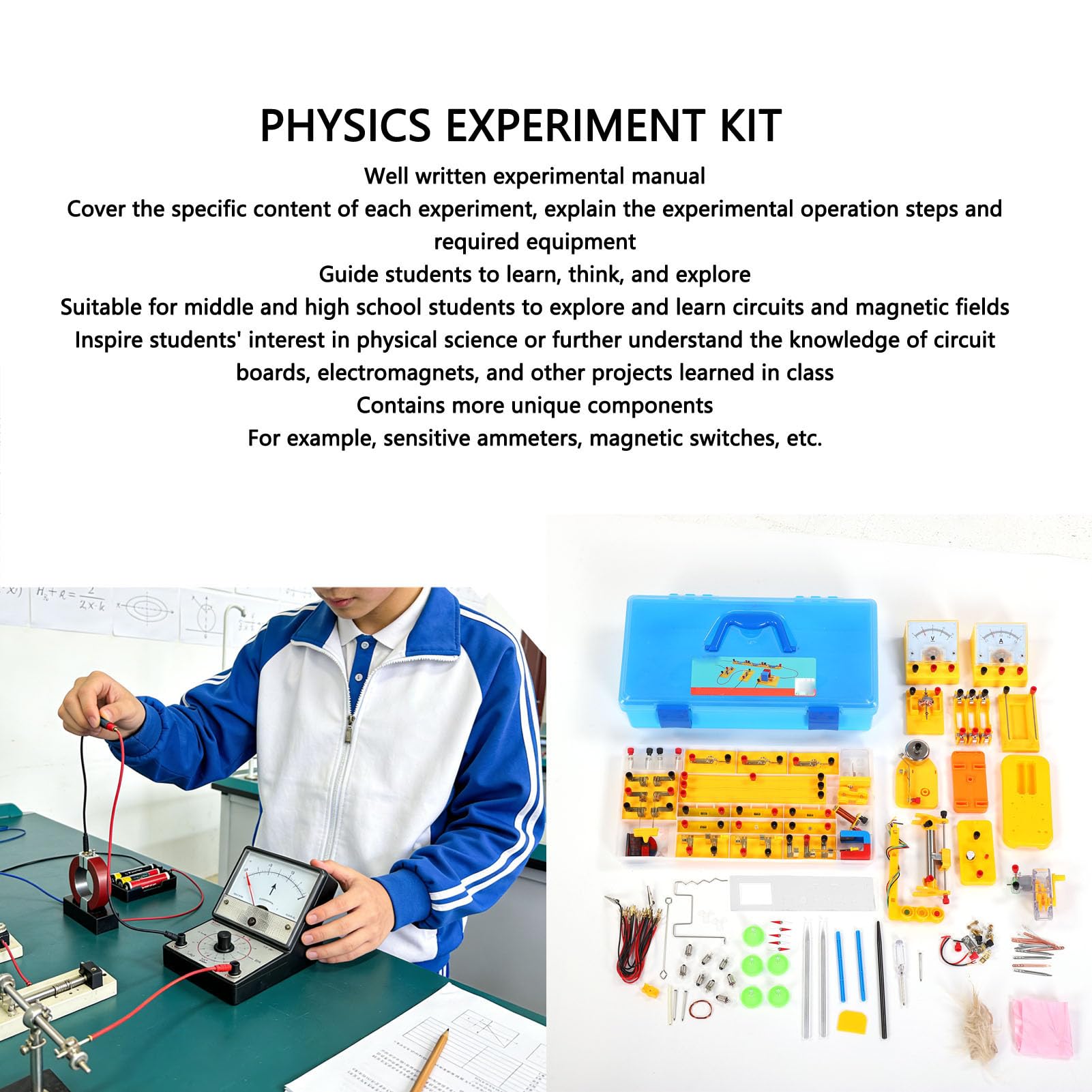 Kit per Esperimenti di Fisica, Set di elettricità e Magnetismo con Voltmetro Amperometro per L'apprendimento STEM delle Scuole Superiori