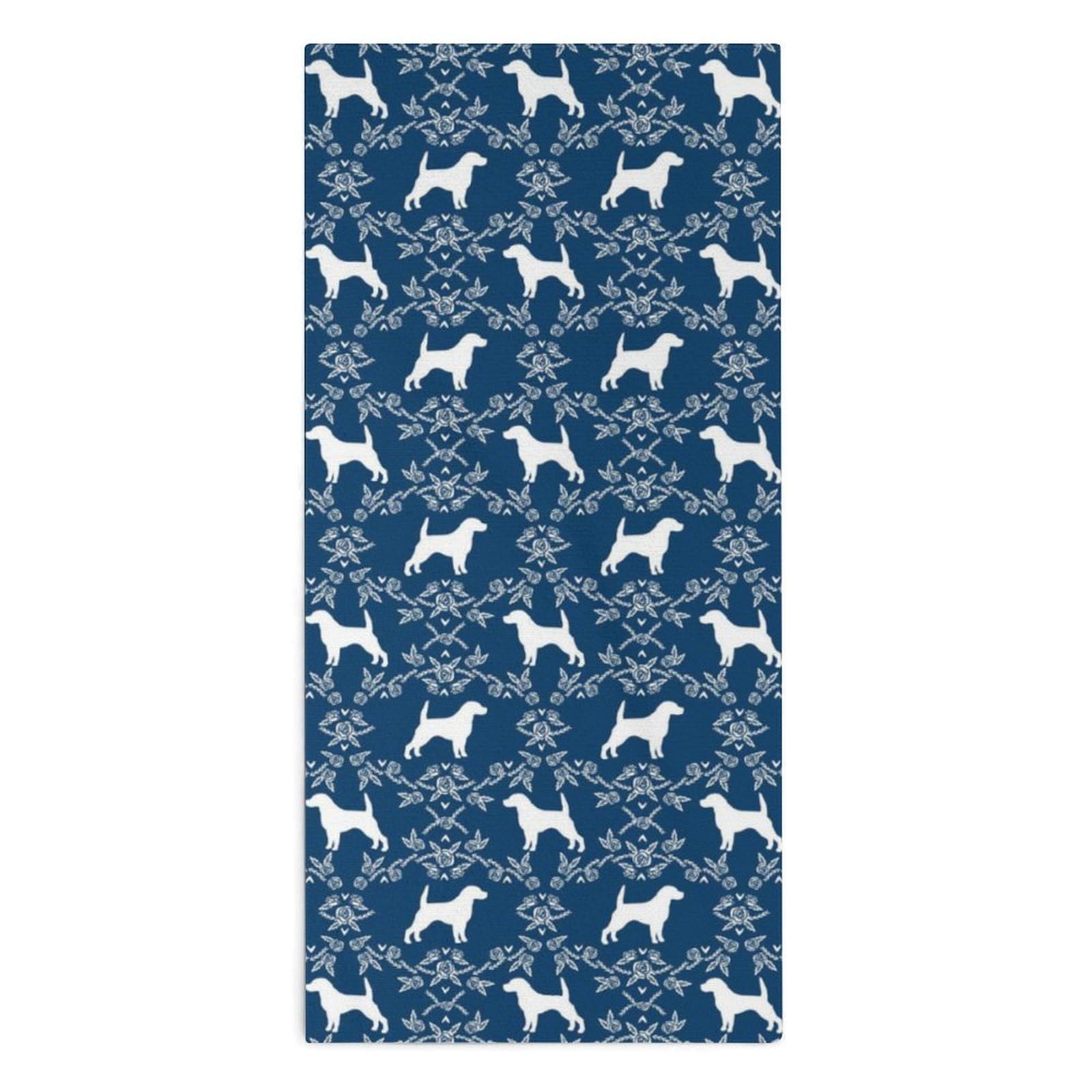 NCLQVJXZKHW Beagle Silhouette Florals Dog Breed Pattern Hand Towels Soft Face Towel Gym Bathroom Travel Hotel 13"x28"