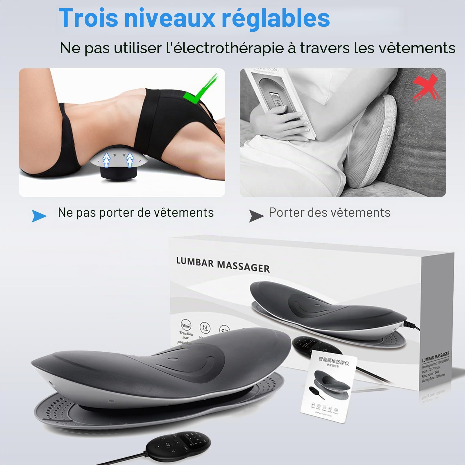 Appareil de massage lombaire électrique, appareil de traction lombaire | appareil de massage du dos, appareil de massage infrarouge, massage vibrant et coussin d'air