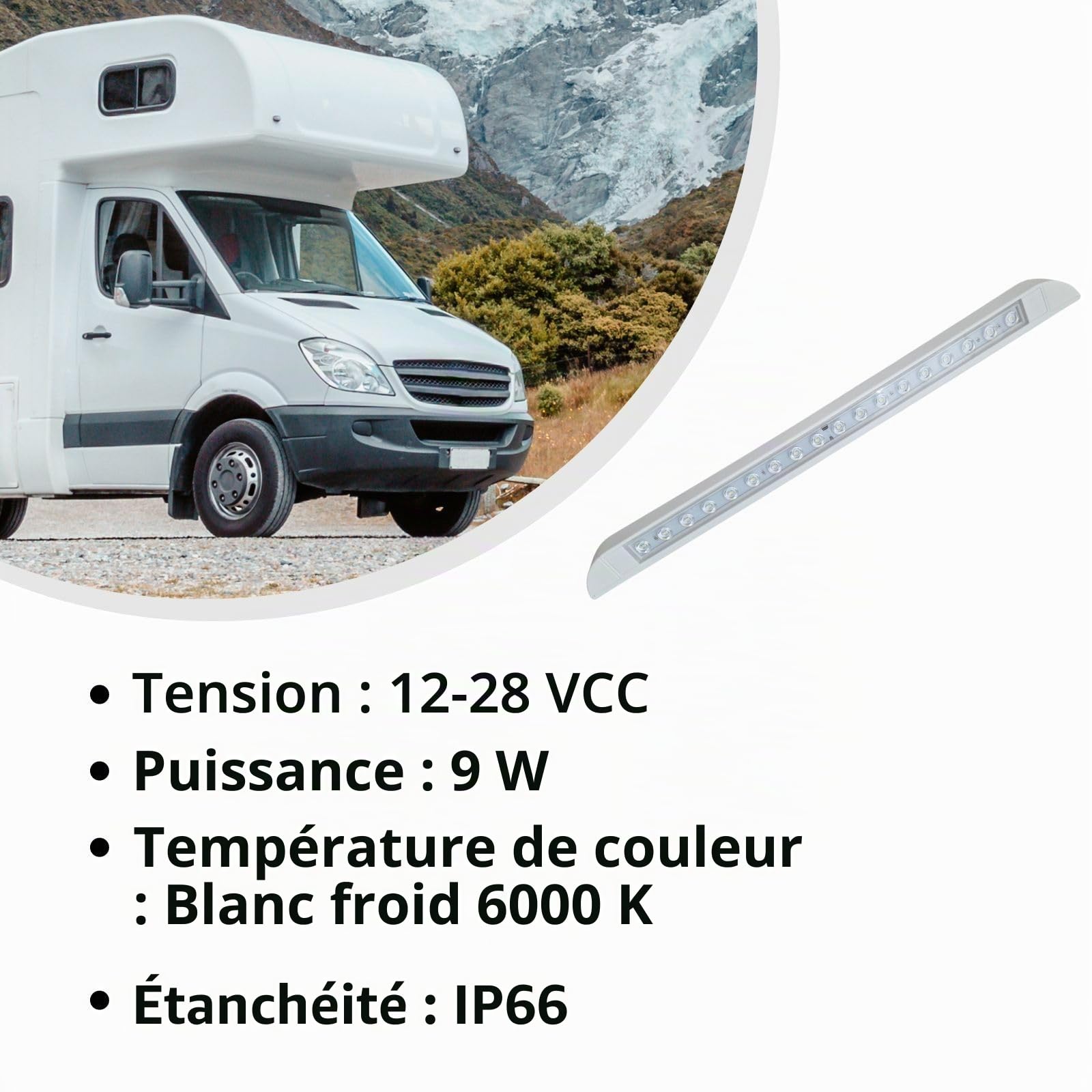 Lumière d'auvent LED 12 V 24 V étanche IP66 Extérieure 506 mm Bande de Lampe pour Caravane, Camping-car