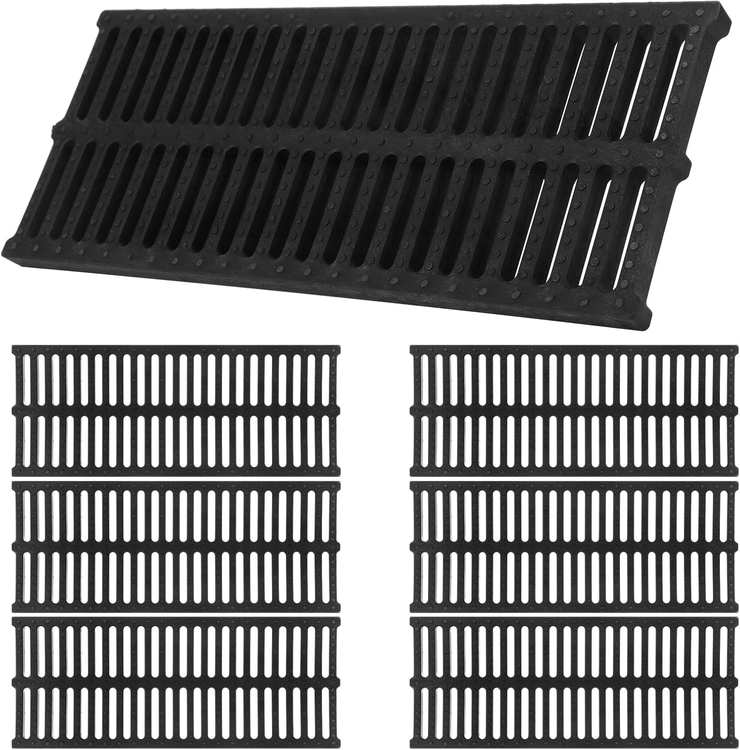 6 Pcs Polymer Plastic Drain Grate 19.7 x 7.9 x 0.8 Inch Trench Drain Cover Channel Drain Strainer Total Length 118 Inch Sewer Cover Rainwater Drainage Grates for Outdoor, Yard