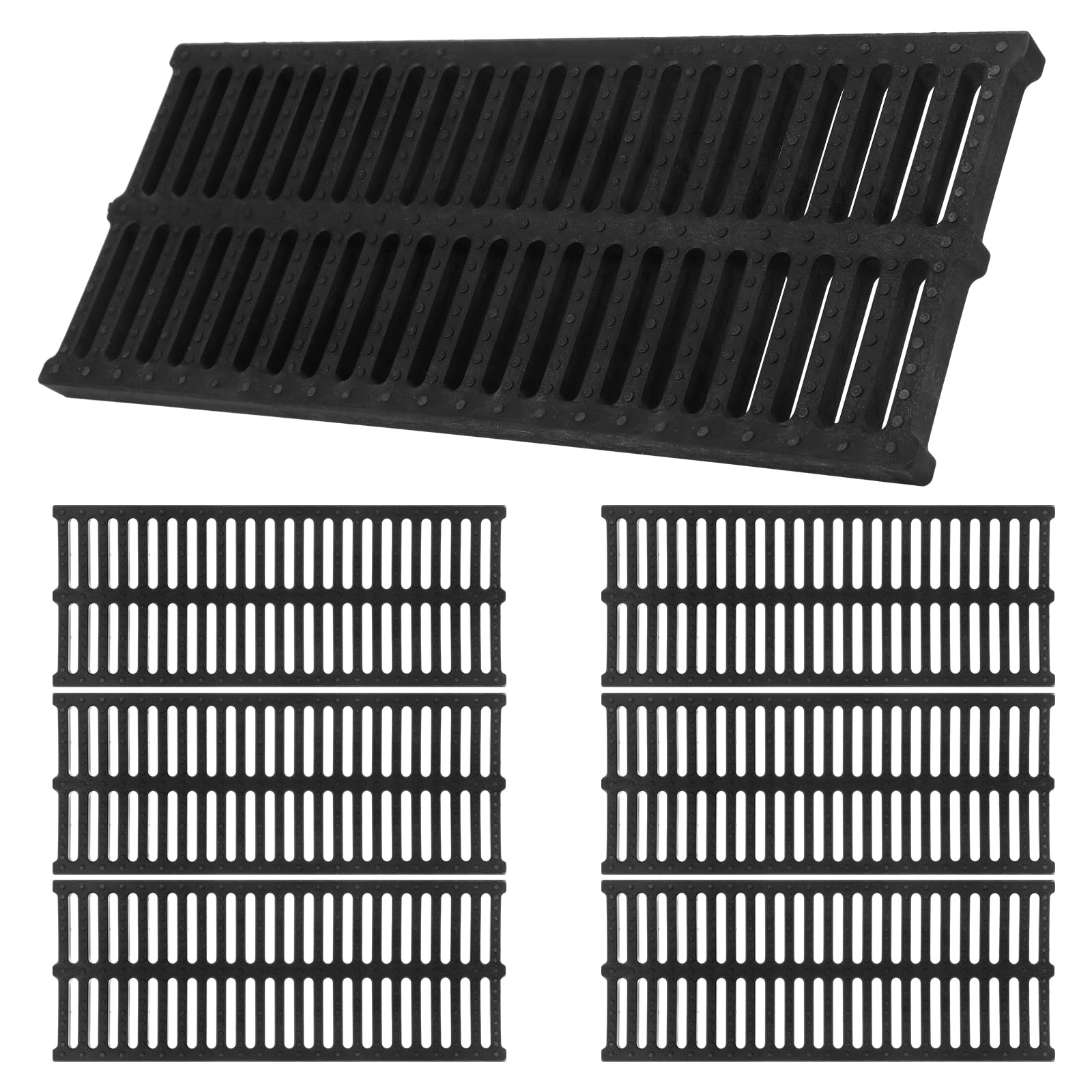 Photo 1 of 6 Pcs Polymer Plastic Drain Grate 19.7 x 7.9 x 0.8 Inch Trench Drain Cover Channel Drain Strainer Total Length 118 Inch Sewer Cover Rainwater Drainage Grates for Outdoor, Yard 19.7 x 7.9 x 1 Inch