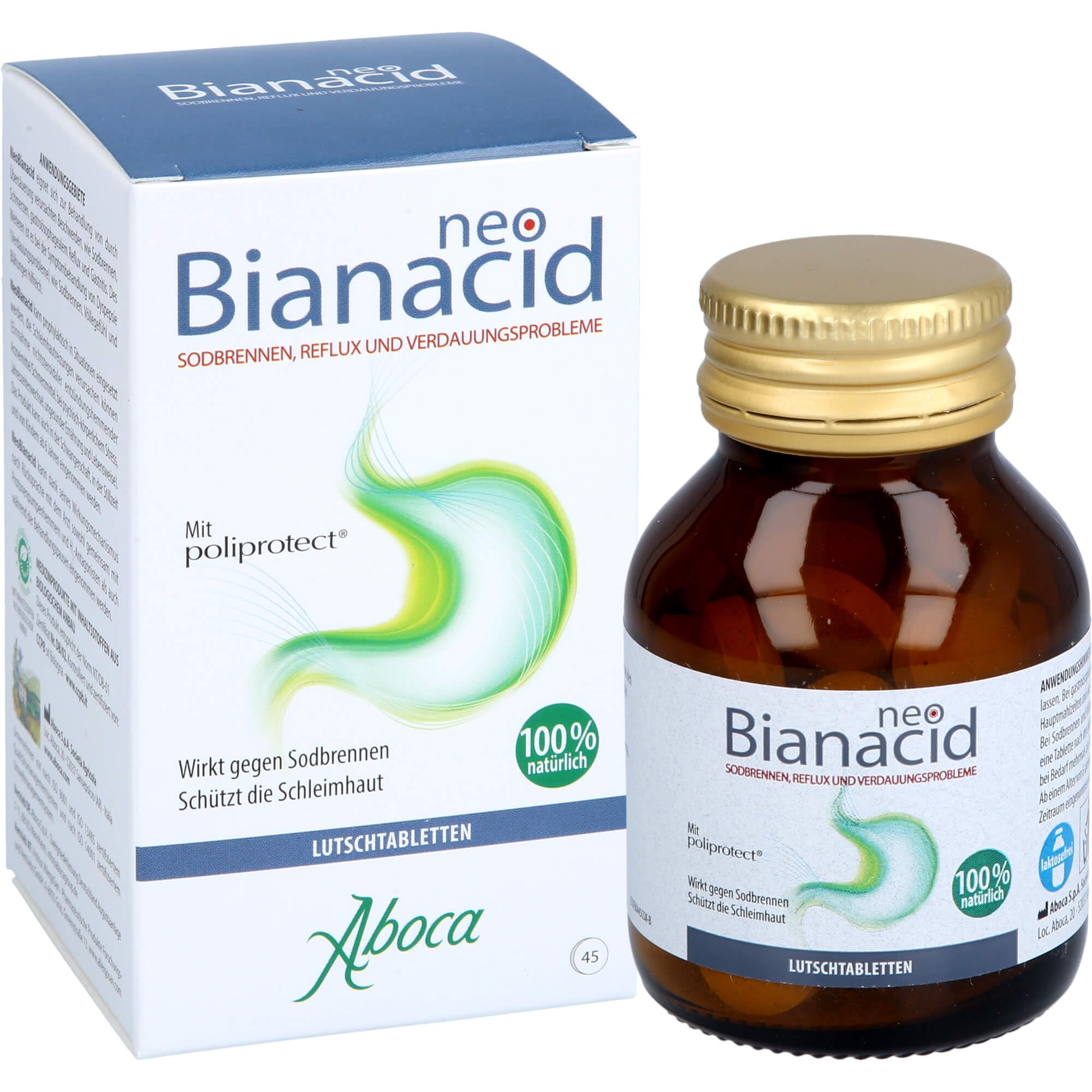 NeoBianacid Comprimés – Pour le reflux, l'acide gastrique, les brûlures d'estomac et les douleurs d'estomac – Produit médical naturel de Aboca