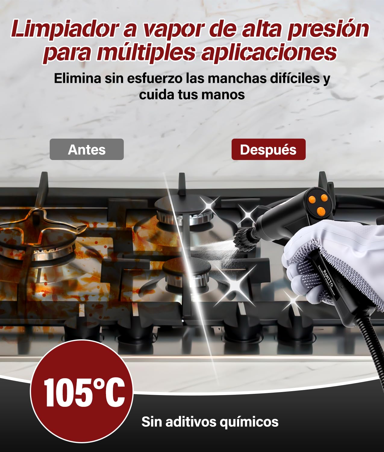 PAHTTO Limpiador a vapor multifuncional, depósito de agua de 1200 ml, pantalla LCD y mango ajustable, 20 accesorios, tiempo de calentamiento de 15 segundos, para cocina, sofá, ventanas, coche, etc.