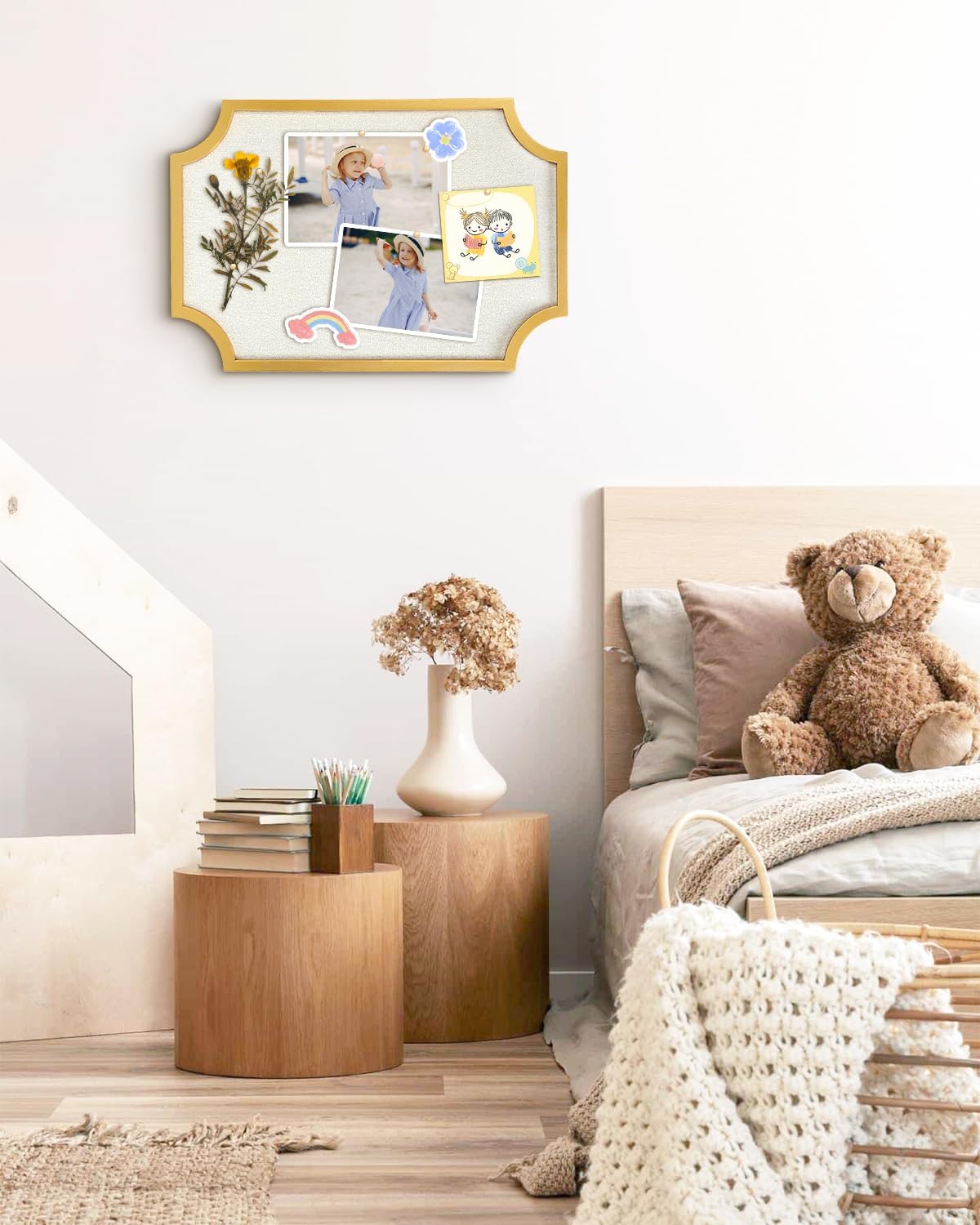 Linen Bulletin Board, Large 15.7"x23.6" Pin Board for Walls, Fabric Bulletin Board for Home Kitchen Office Decorative，Gold Wood Frame Cork Board(Gold-4060)