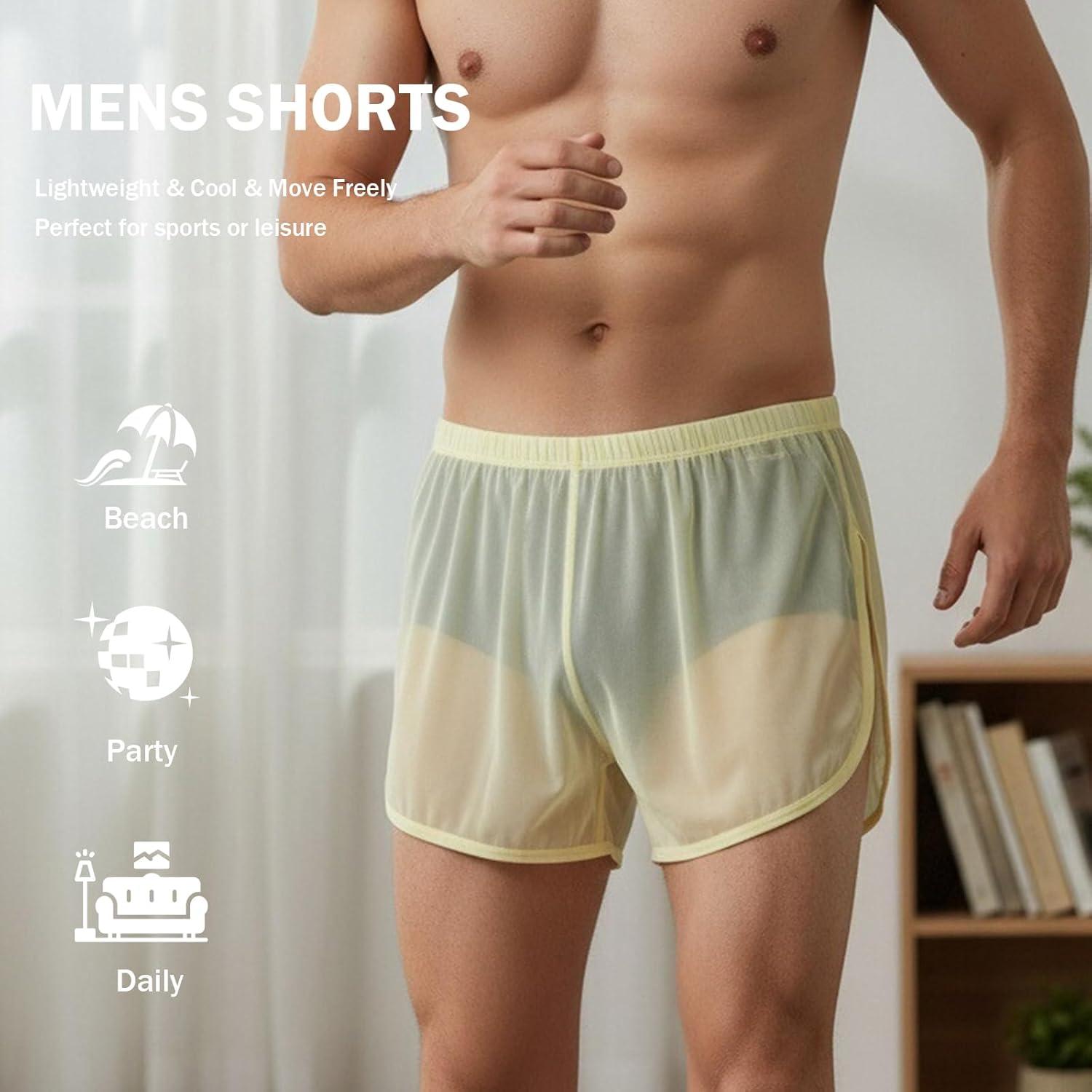 YINYOUYU Mens Sexy Mesh See Through Shorts Underwear Loose Sheer Breathable Boxers Short - Image 3
