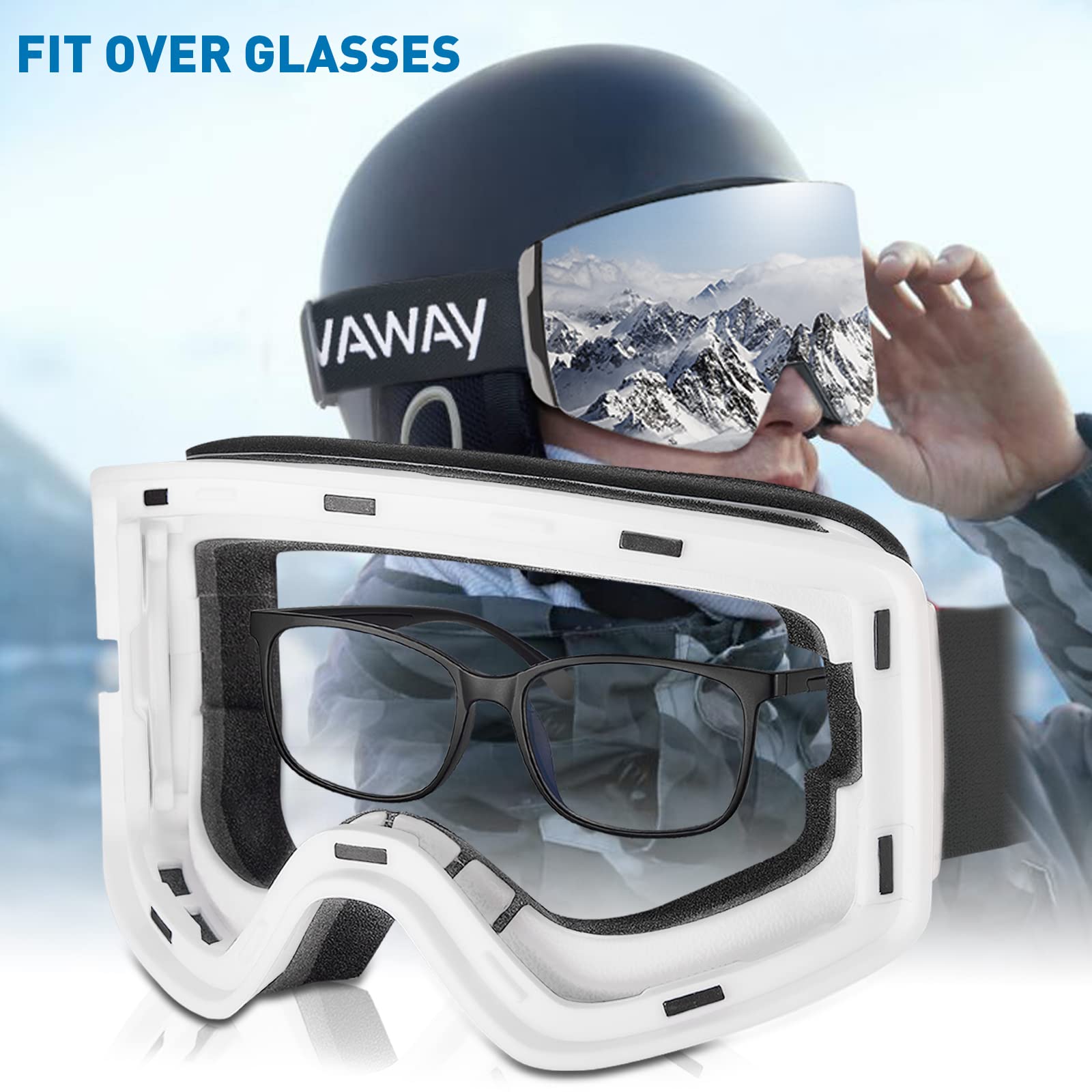 AVAWAY Masque de Ski Homme Femme Lunettes de Lentille Magnétique UV Protection Remplaçable, Résistant à l'eau, au Brouillard et au Vent, Solide et sûr, Ski Snowboard Autres Sports Hiver