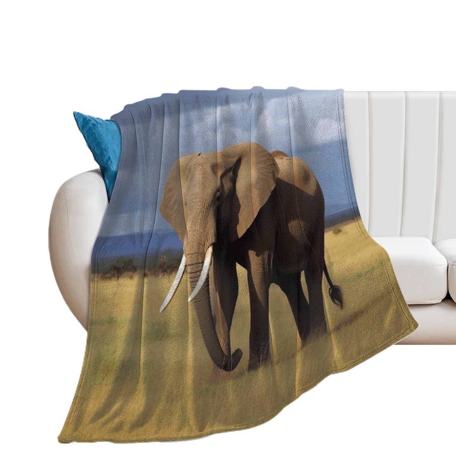 Africa Grassland Elephant Throw Blanket for Couch Super Soft Warm Lightweight Throw Blankets Cozy Flannel Thick Warm Blanket Decorative and Giftable Blankets Suitable for All Seasons