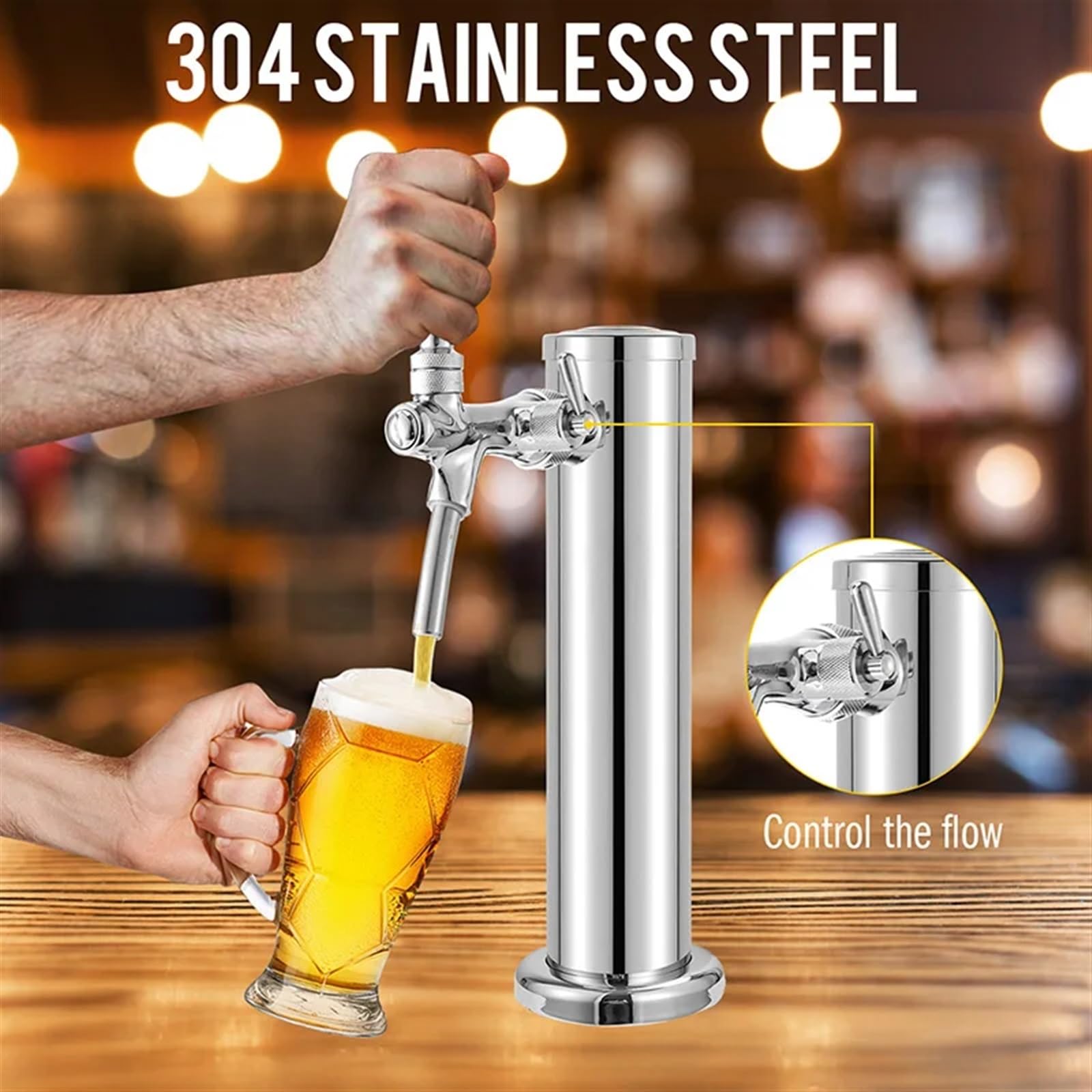 Tirador De Cerveza para Casa Torre de Cerveza, dispensador de Barril de Cerveza de un Solo Grifo, dispensador de Cerveza de Barril de Columna de 3 Pulgadas, con Kit de instalación Completo