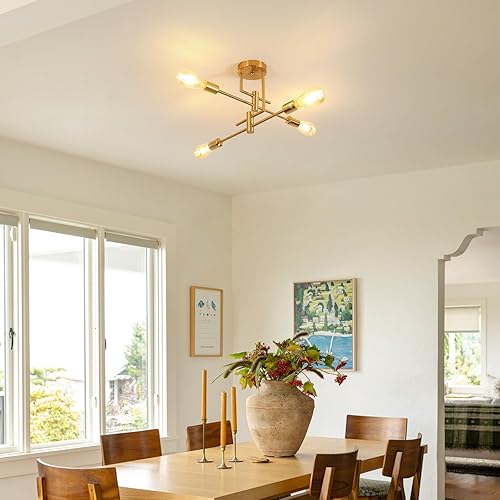 Vista 58 de DELIPOP Sputnik - Lámpara de techo Sputnik moderna de 4 luces negras y doradas, lámpara de techo E26 de metal industrial semiempotrada para Negro