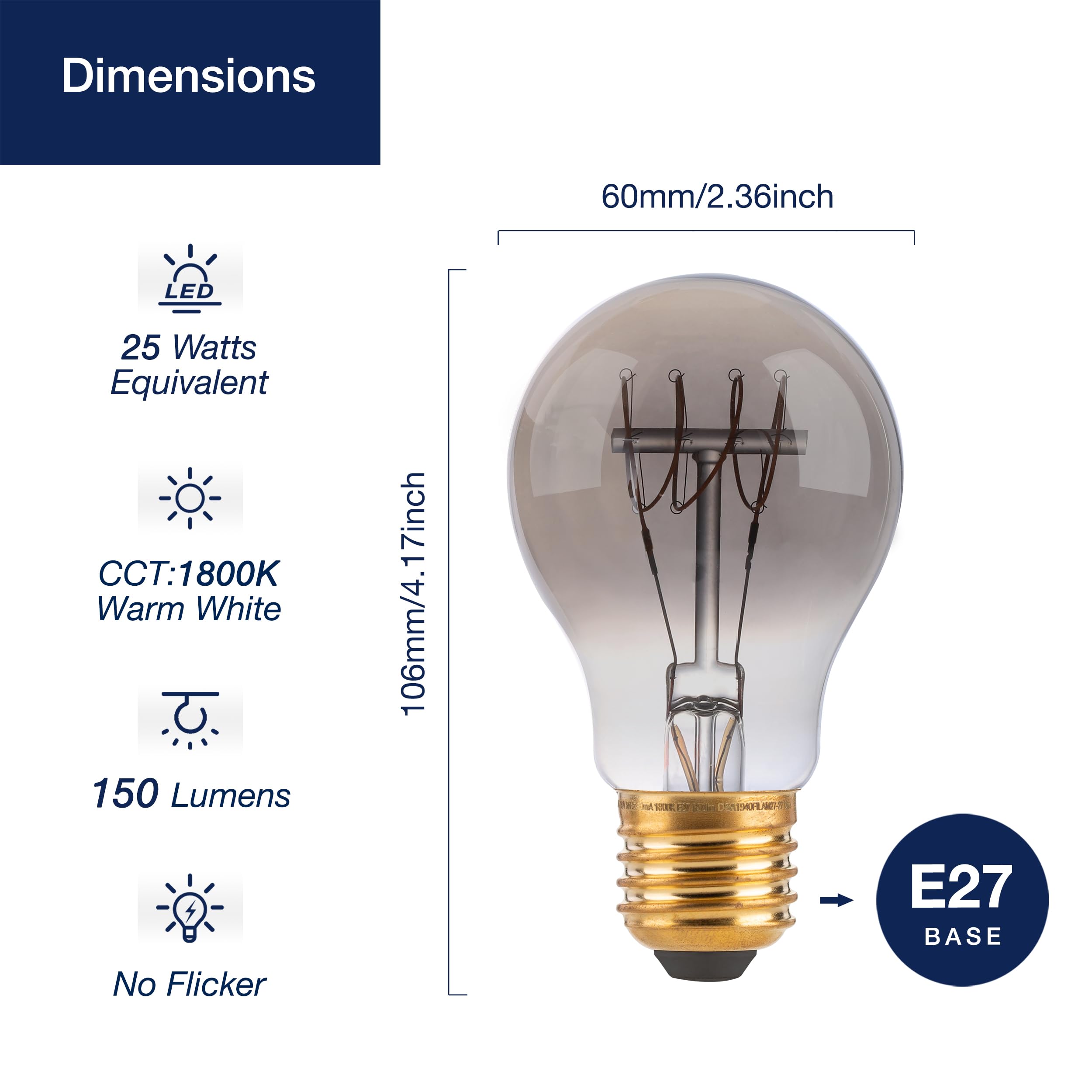 FLSNT Dimmable LED Edison E27 Screw Bulb, A60 Retro LED Spiral Filament E27 Vintage Light Bulbs, 4W (25W Equivalent) - Image 2