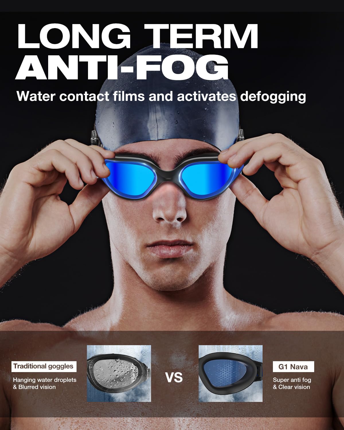 ZIONOR G1 Nava - Occhialini da nuoto unisex super anti-appannamento, lenti a specchio, colore: fumo brillante