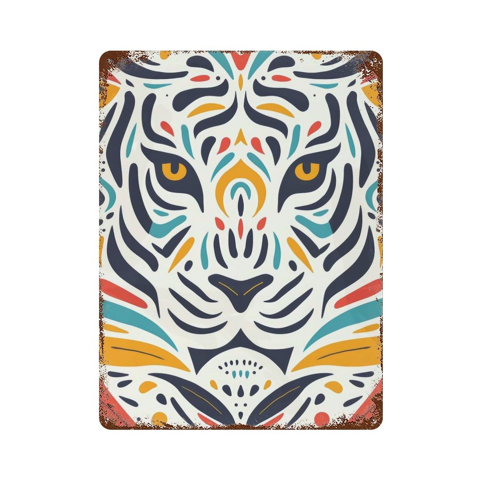 Tiger Face Abstract Art Weathered Tin Sign 15.7"x11.8", Farmhouse Wall Decor for Garage, Pub Or Kitchen