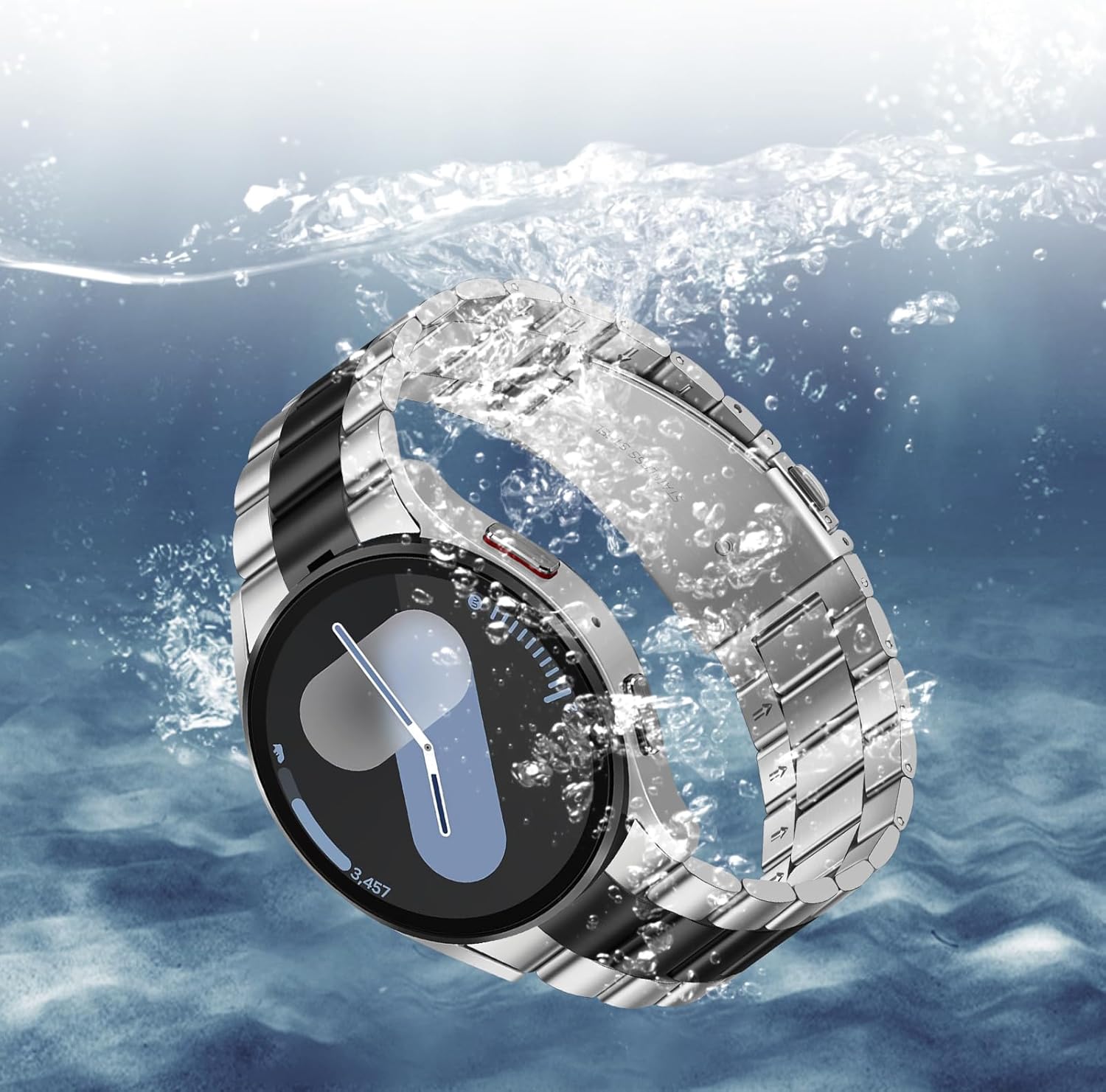 Metal Bands Compatible with Samsung Galaxy Watch 7 6 5 4 FE Band 44mm 40mm/Galaxy Watch 6 Classic 47mm 43mm/5 Pro 45mm, No Gap Stainless Steel Strap for Women and Men, Silver-Black - Image 5