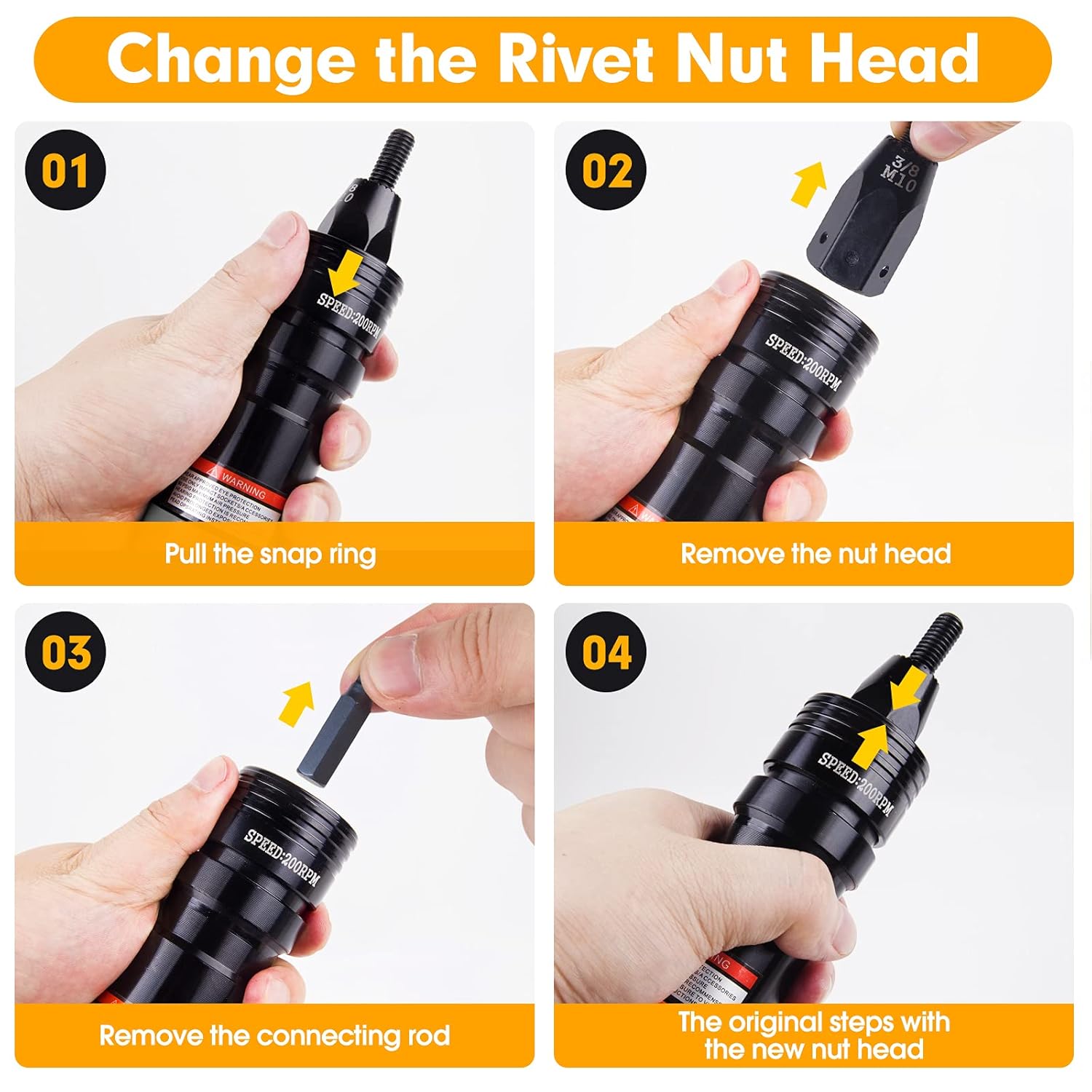 RZX Rivet nut Tool,Hand Rivet nut, Blind nut Riveter,nut setting4 Mandrel Pneumatic Rivet Nut Setting Gun with Quick-Change M6 M8 1/4 5/16