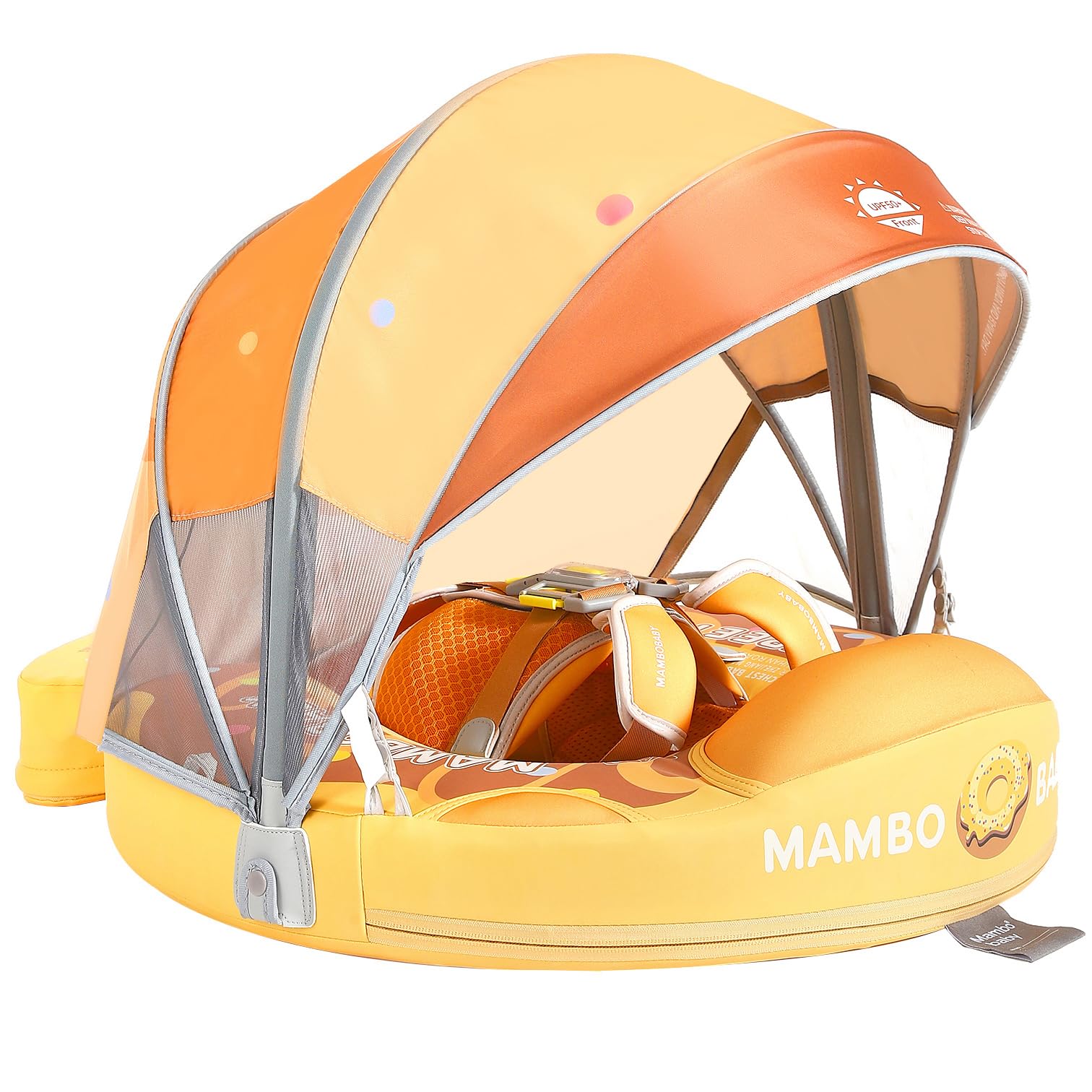 Mambobaby Float with Canopy and Tail New Upgraded Non-Inflatable Baby Pool Float Mambo Float Swim Trainer Solid Infant Swim Float Adjustable Pearl Foam Baby Swim Ring