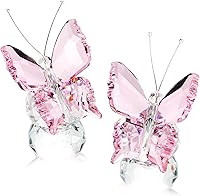 Kanpura Pink Crystal Butterfly Figurines, 2pcs K9 Crystal Statues with Glass Ball Base - Symbolic Home Decor Gifts for Women