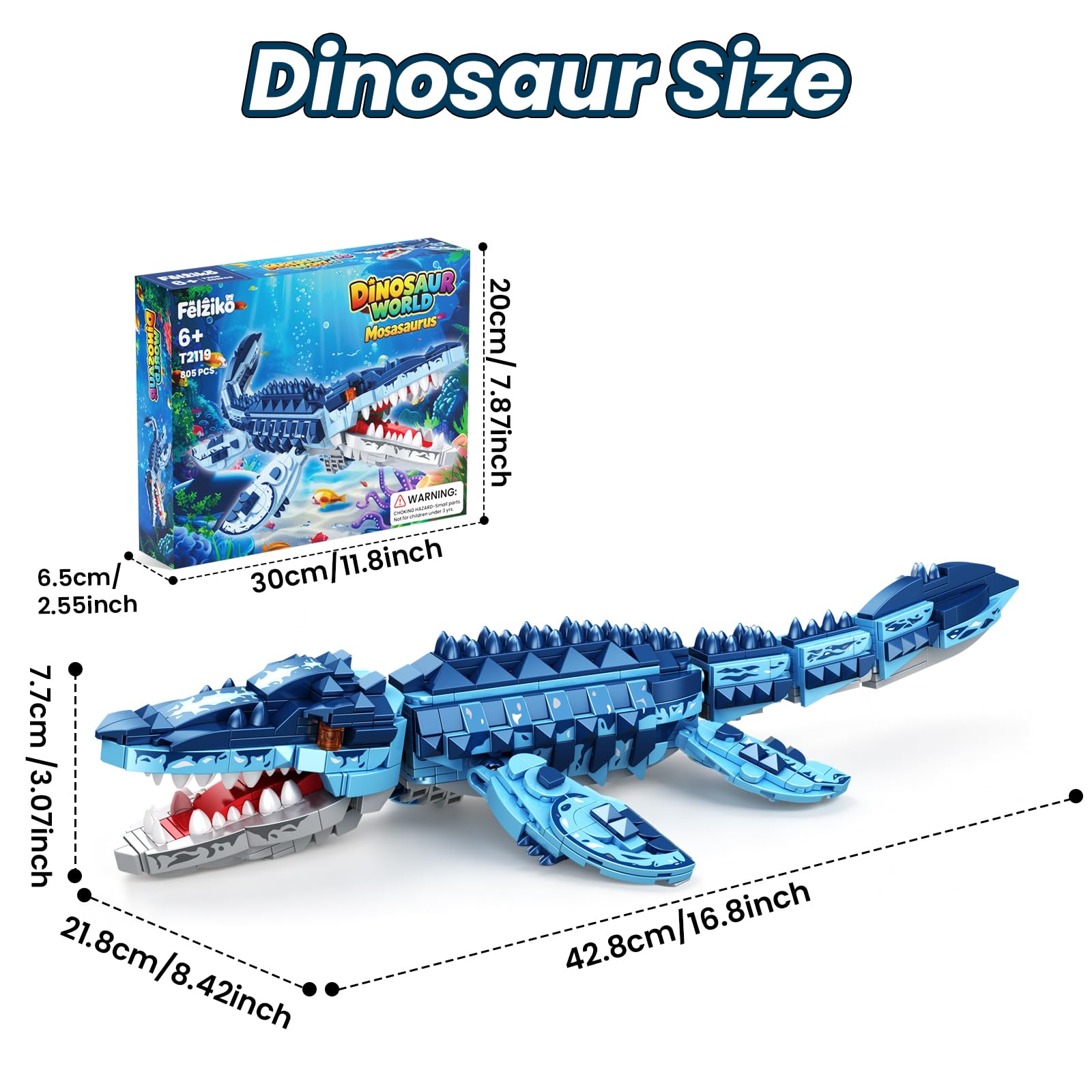 Blocs de Construction Mosasaure, Kit de Modèle Dinosaure Jurassique, Cadeau de Noël et d'anniversaire pour Garçons et Filles, Dès 6 Ans