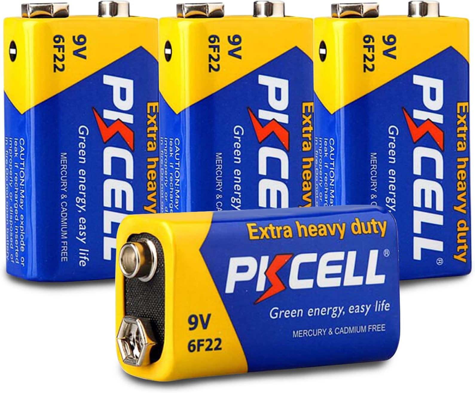 PKCELL 9V Battery 6F22/PP3 (4 Pack) - Long-Lasting 9 Volt Square Batteries for Smoke Alarm, Fire Detector, Multimeter & Remote Control Car - 0% Plastic Packaging - 3-Year Storage