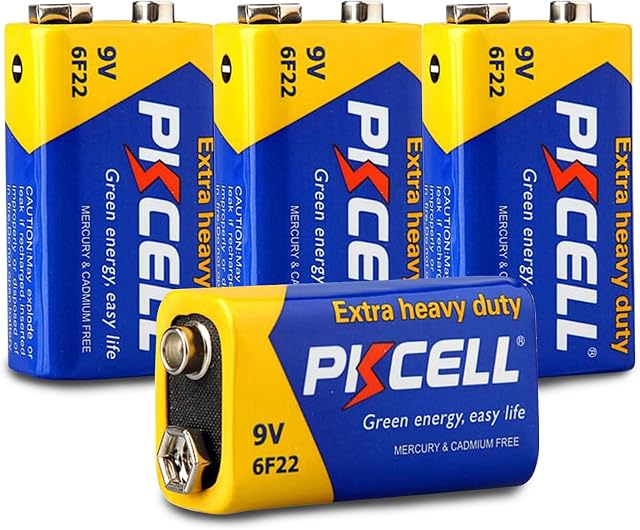 PKCELL 9V 6F22 High Performance Square Battery for Smoke Detectors, Remote Controlled Car  4 pieces  PKCELL