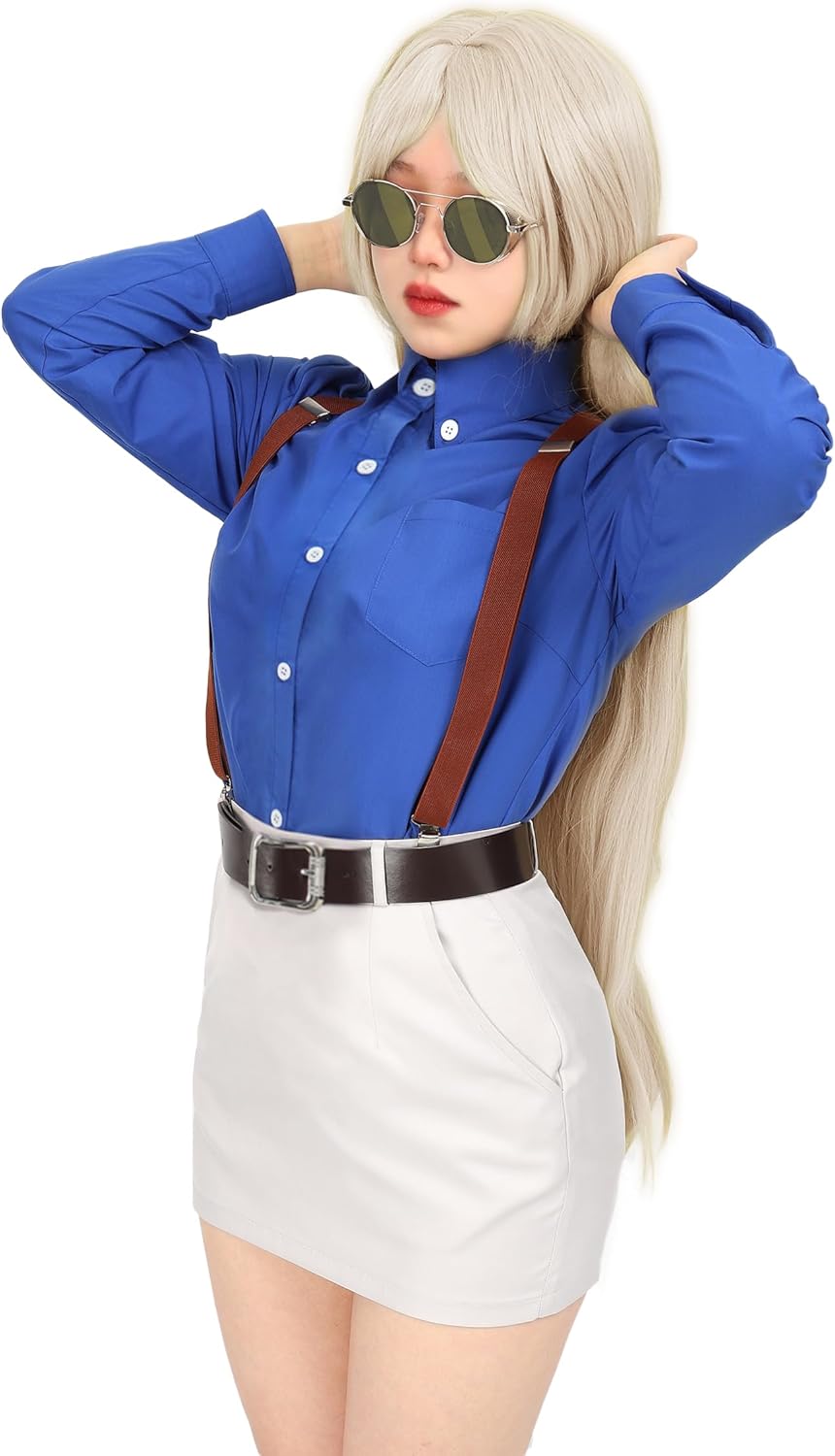 C-ZOFEK Anime Cosplay Costume Female, Women's Shirt Slim Fit Skirt with Tie Suspender Glasses