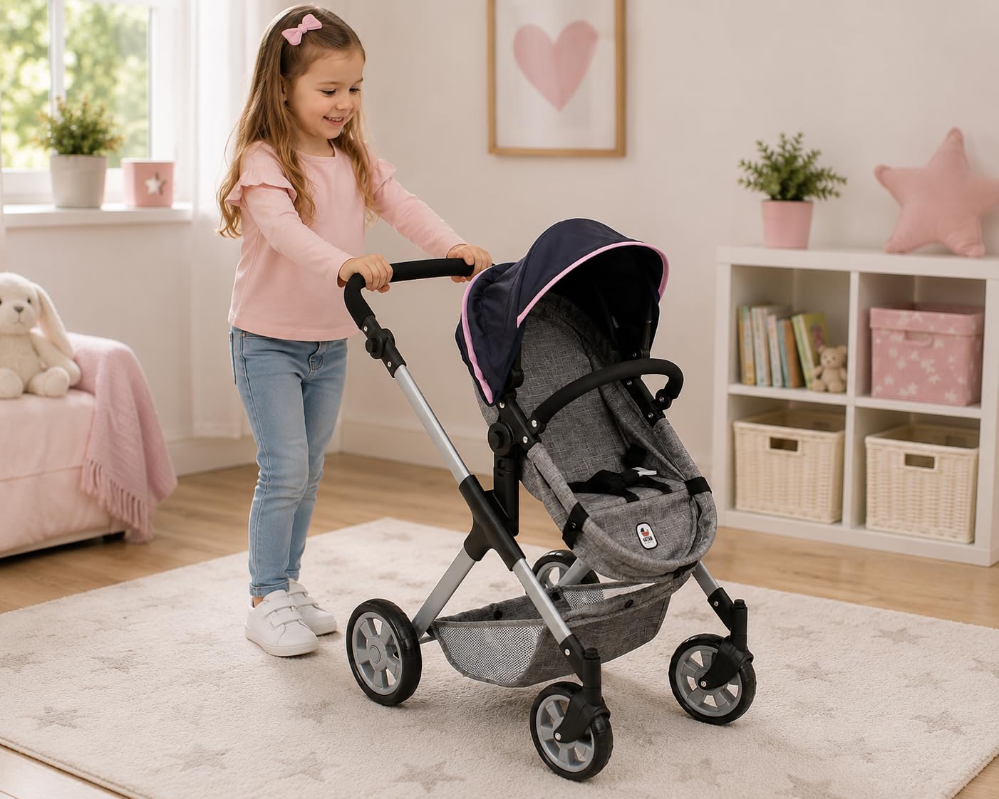 Bayer Chic 2000 Puppenwagen Mila | 2in1 Kombi-Buggy Melange Grau | Edler 2in1 Kombi-Puppenwagen mit wendbarem Sportsitz, Babywanne & Schwenkrädern. Melange Grau, Griff verstellbar 39-72 cm.