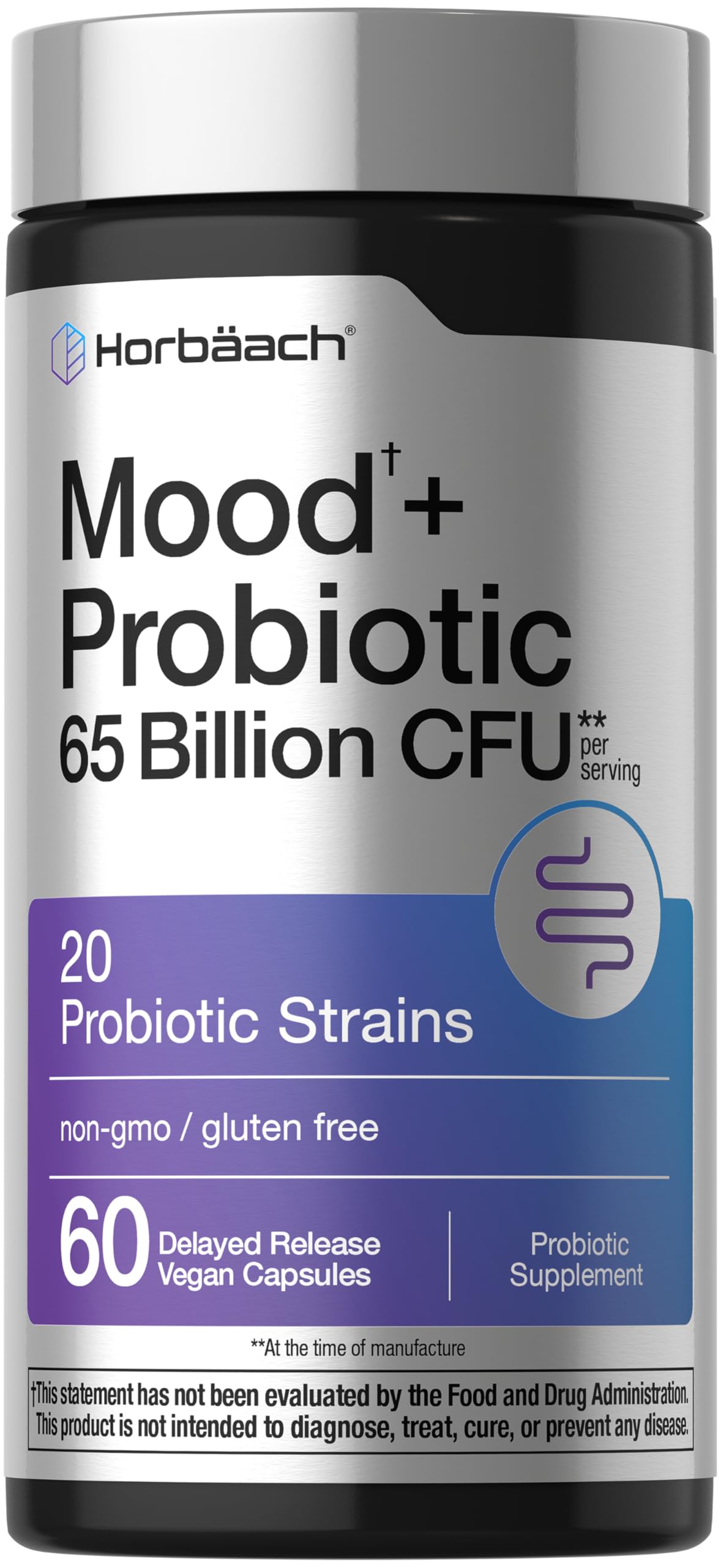 Horbäach Mood Probiotics for Women and Men | 65 Billion CFU | 60 Capsules