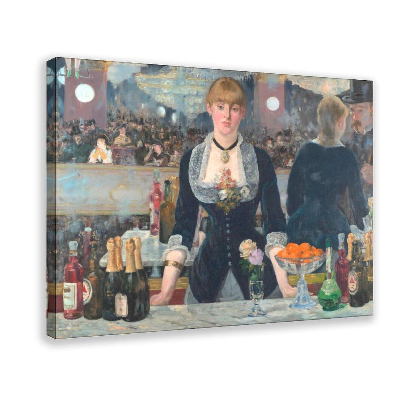WCYB A Bar at The Folies Bergere - Edouard Manet Posters Prints Canvas Deco Paintings Wall Art Hangable Frame 20" L X 30" W