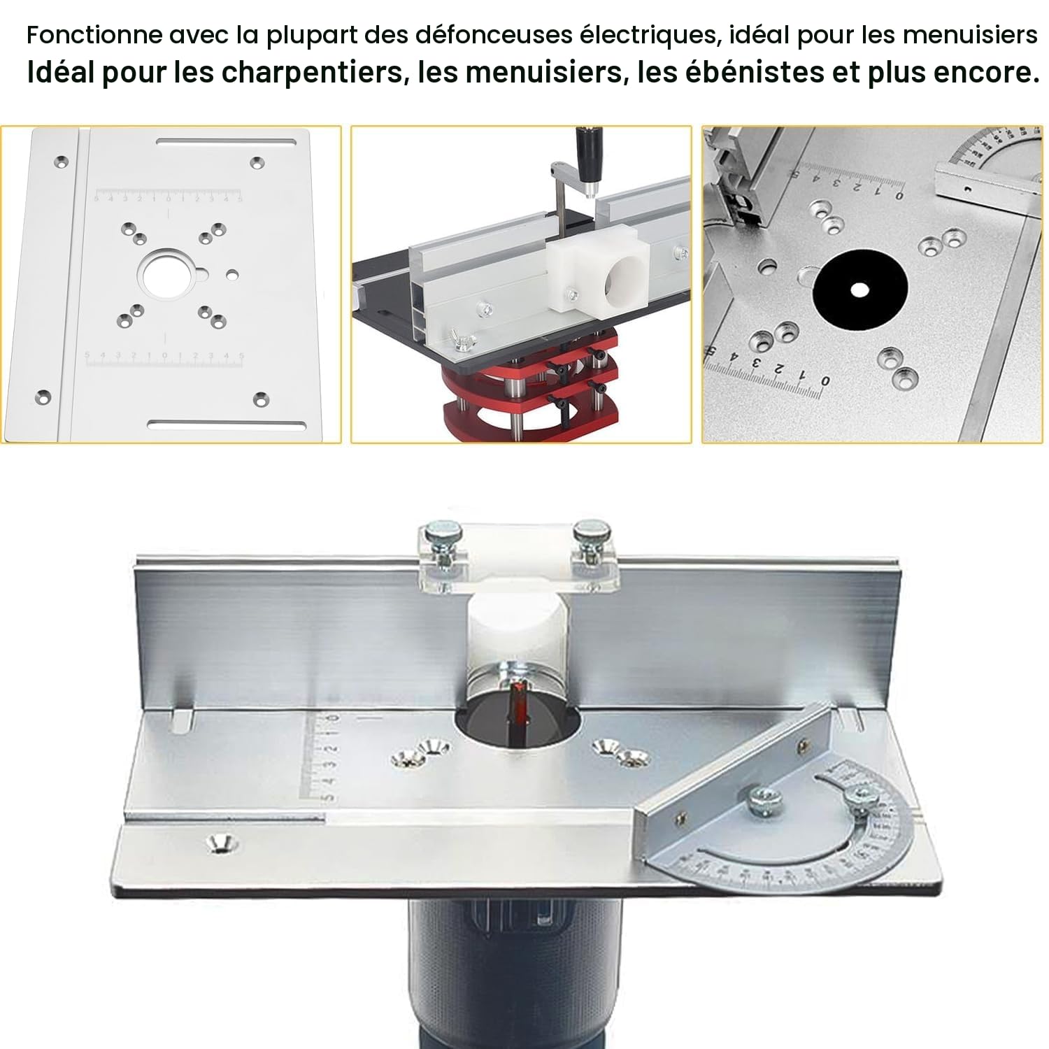 Kit défonceuse Sur Table Aluminium, 65 mm De DiamèTre Défonceuse Sous Table Routeur Lift, Table Défonceuse Kit pour Rainures Et Bordures De Table (Aluminium-Argent)