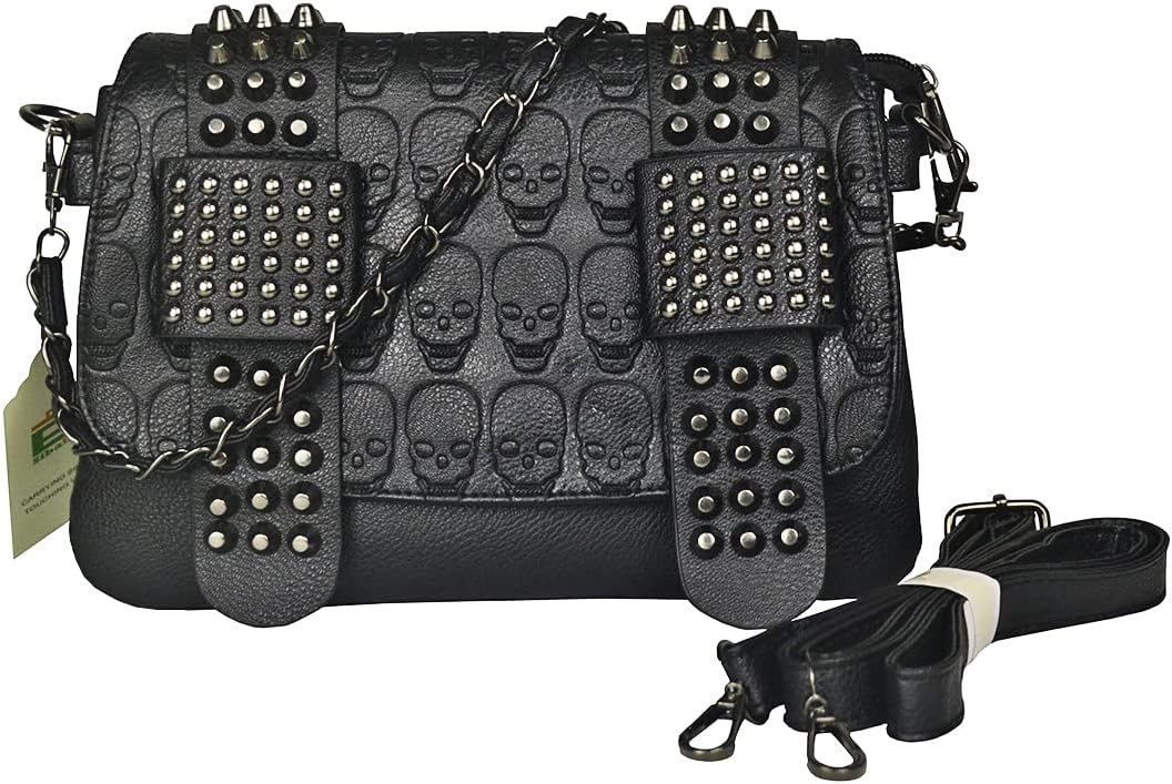 Women Gothic Purse Skull Crossbody bag Rivet Practical Black Shoulder Handbag Halloween purses