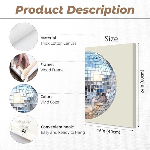 Miniatura 2 de Arte de pared de bola de discoteca, lienzo estético, decoración de pared, póster de bola de discoteca, arte de pared funky, impresiones de arte