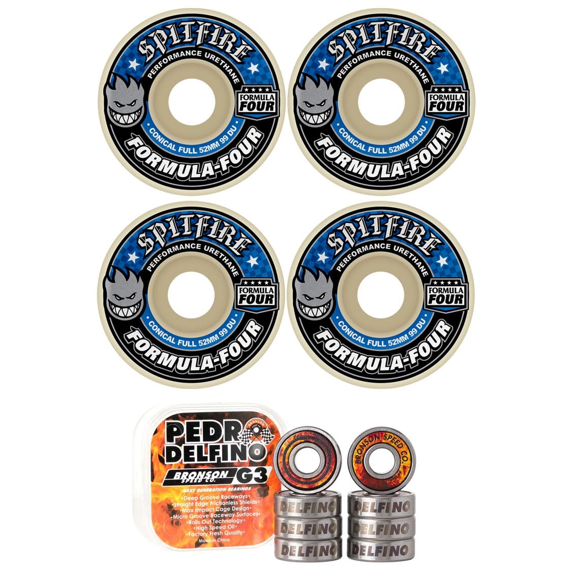 Amazon.com : Spitfire Skateboard Wheels 52mm 99A F4 Conical Full
