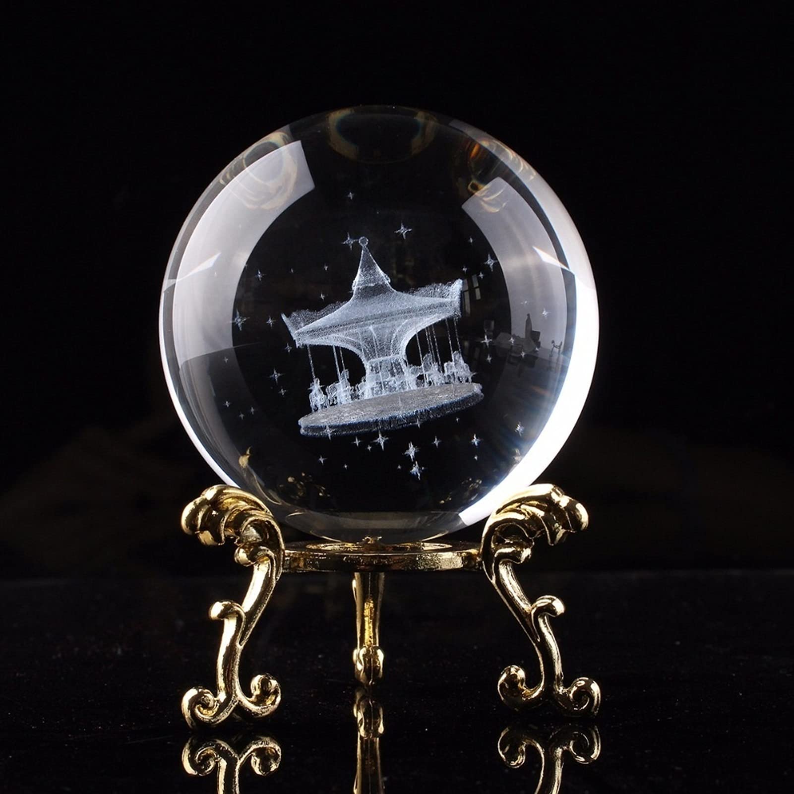 bola de cristal (en la magia occidental) H 60mm CRISTAL CRISTAL BALL CRISTAL BALL 3D Láser grabado Merry-gowling Glass Ball Feng Shui Art Decor Accesorios Regalos de cumpleaños bola de cristal(Only Ba