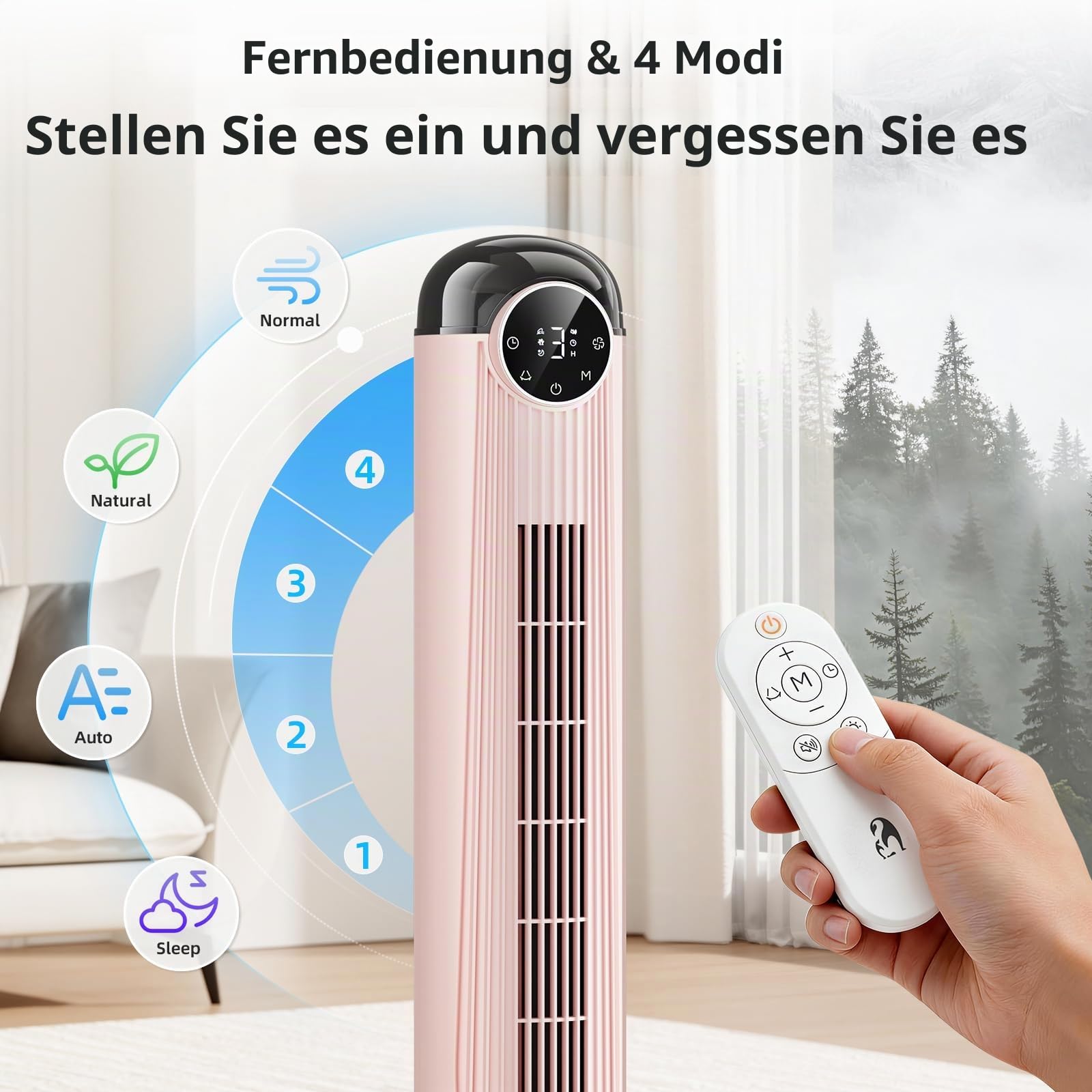 Antarctic Star T36 Turmventilator, 91,4 cm (36 Zoll), oszillierender Ventilator ohne Flügel, Fernbedienung, 6 Geschwindigkeiten und 4 Modi, LED-Display, 9H-Timer, leiser Standventilator