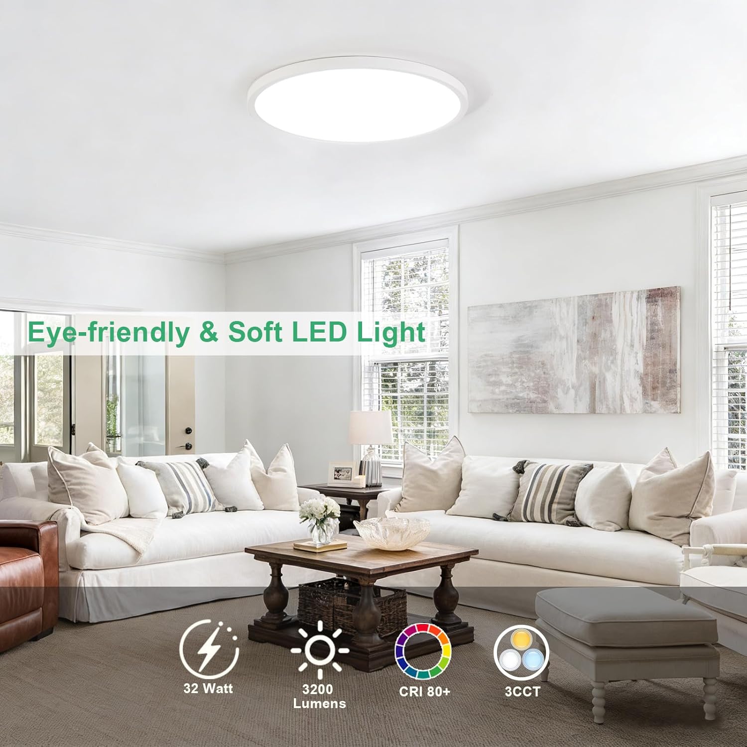 6PK 15.8 Inch Dimmable Flush Mount LED Ceiling Light Fixture, 32W,3200LM,3000K/4000K/6000K CCT Selectable,0.67 inch Super Slim LED Ceiling Light for Bedroom,Hallway,Kitchen