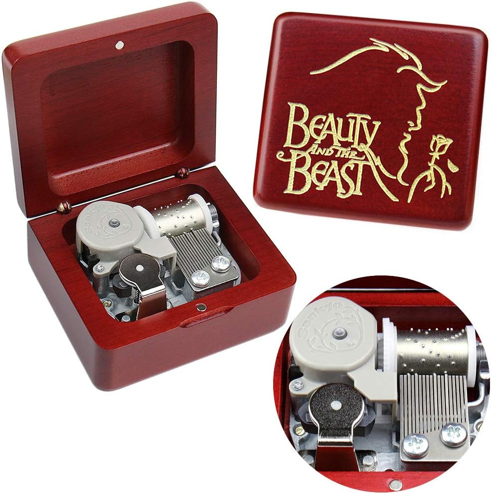 Sinzyo Beauty and The Beast Music Box Vintage Musical Boxs Gift For Birthday Valentine's Day Christmas Day(Wine Red Box)