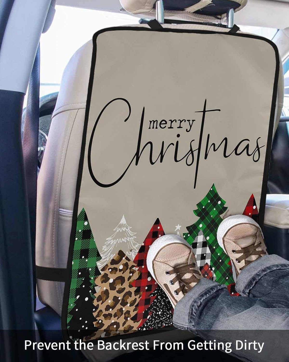 Car Seat Protector, 2 Pack Kick Mats Back Seat Protector Merry Christmas Green and Red Plaid Buffalo Tree Brown Waterproof Backseat Cover for Kids Universal Fit Automotive Interior Protectors