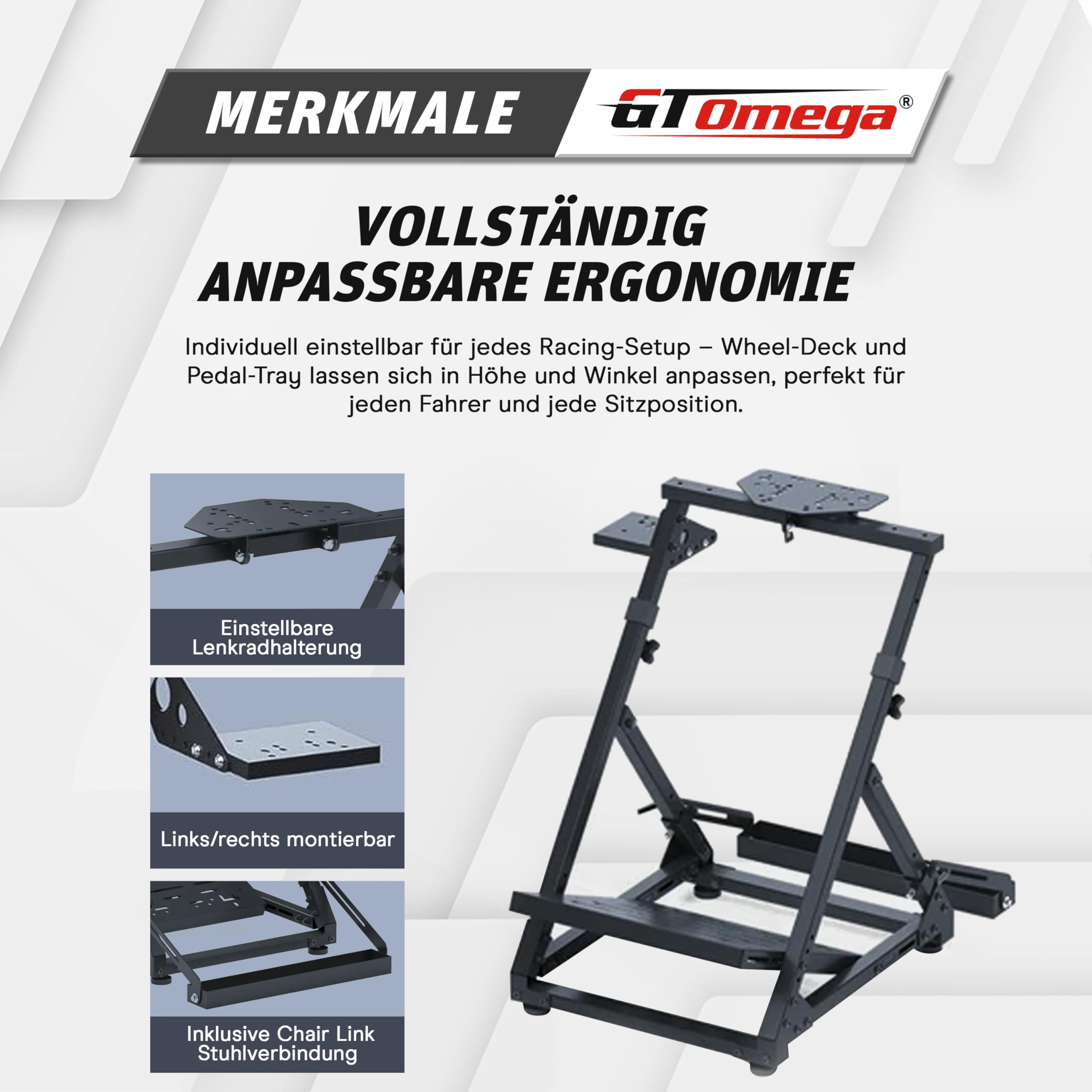 GT OMEGA DD-X Lenkradständer – Ultimative Stabilität, Neigungsverstellbar & Höhenverstellbar, einstellbare Schalthebel-Halterung