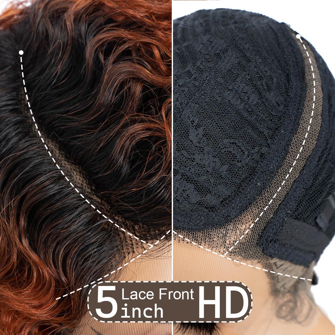 Noble Star 8inch Curly Wave Pixie Cut Wigs Human Hair 13x5x1 L Part Bob Wig for Women Side Part Pixie Cut Lace Front Wig with Baby Hair Glueless Short Cut Bob Wig TT1B/350 - Image 3