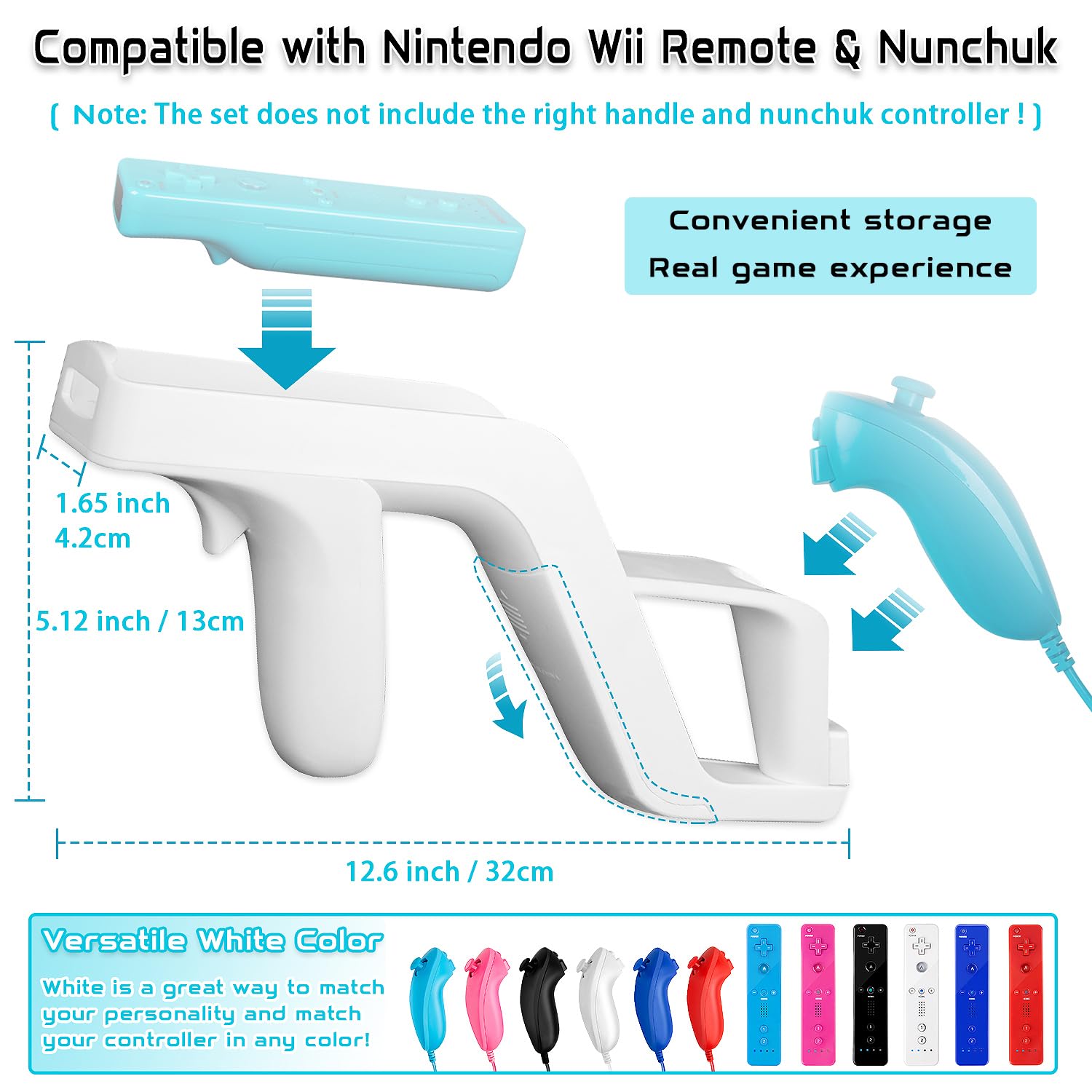 Machine-Ya Wii Zapper Gun et volant compatibles avec Nintendo Wii et Wii U Remote Game (lot de 2, blanc)