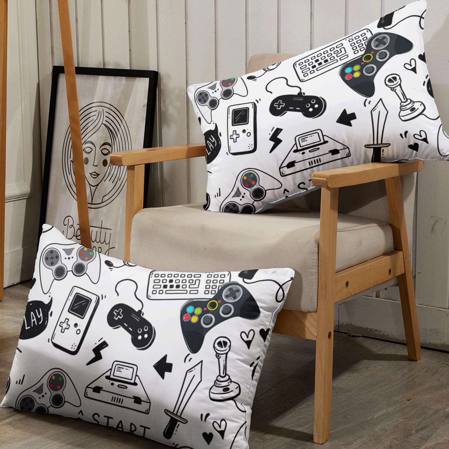 AILONEN Set di lenzuola con angoli per videogiochi, per ragazzi, console videogiochi, joystick, controller per computer, retrò, arcade, giochi, 3 pezzi, 1 lenzuolo con angoli e 2 federe